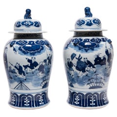 Pair of Chinese Blue and White Springtime Baluster Jars