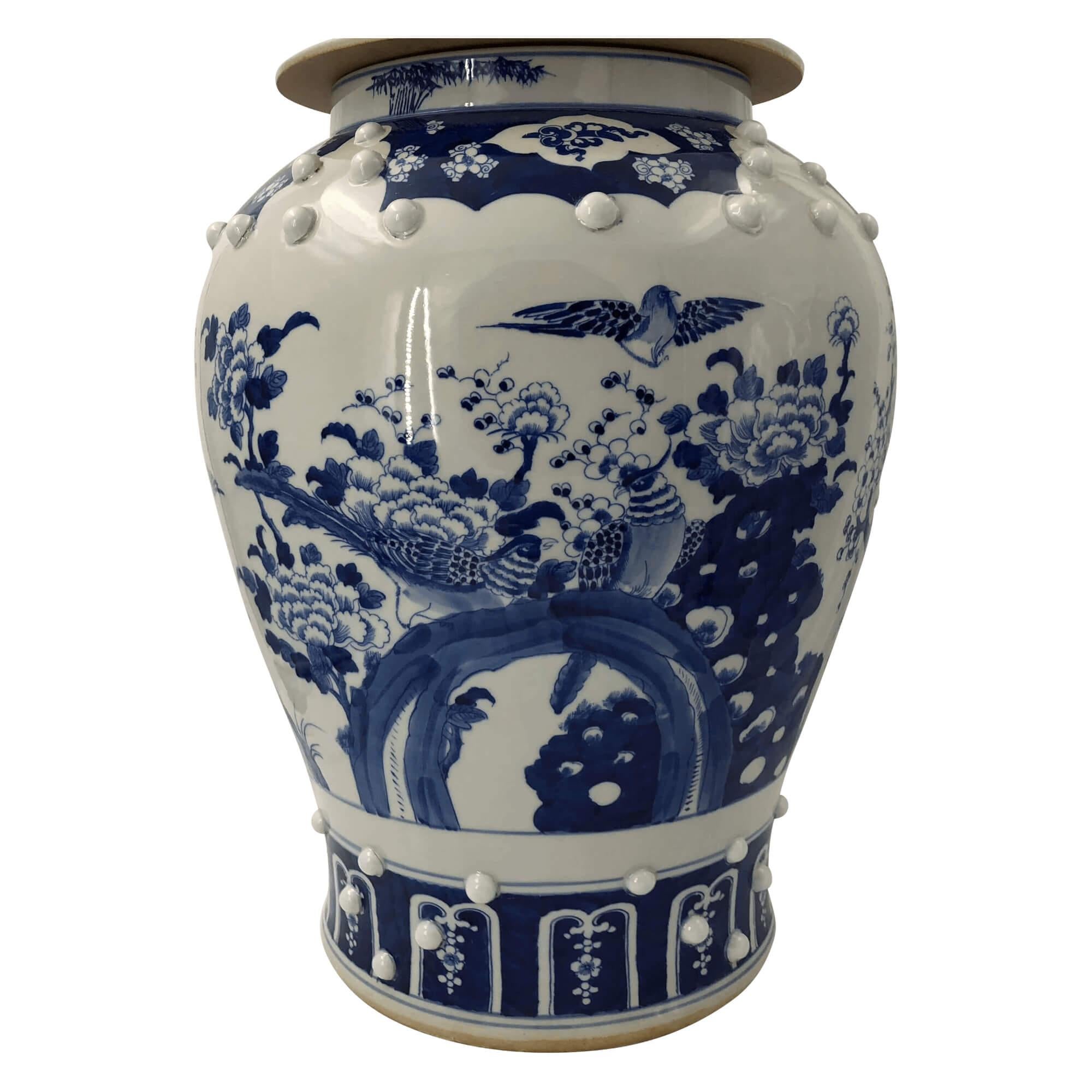 Pair of Chinese Blue and White Temple Jars In Excellent Condition In Westwood, NJ