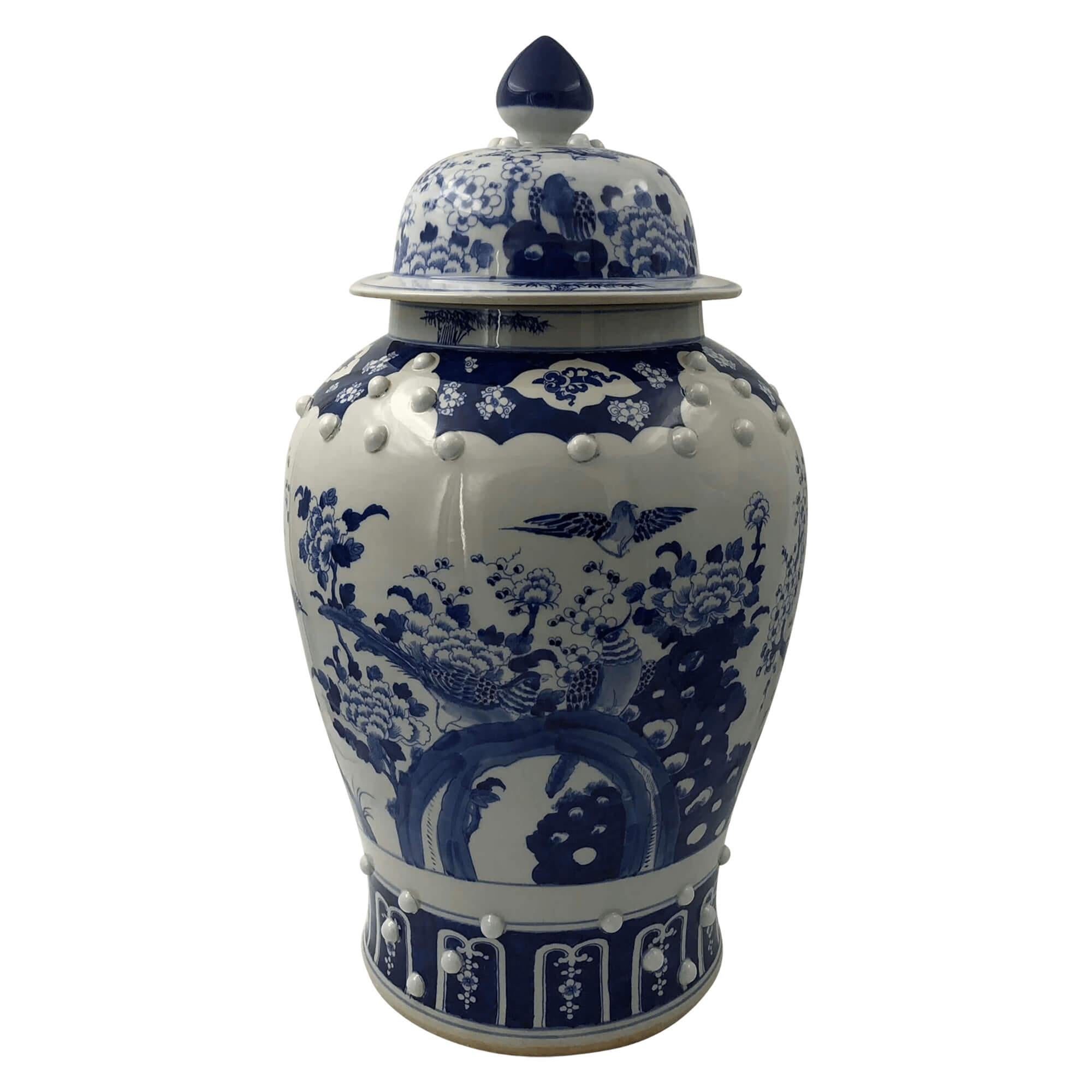 20th Century Pair of Chinese Blue and White Temple Jars