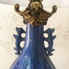 Pair of Chinese Blue Bronze Lamps, Early 20th Century