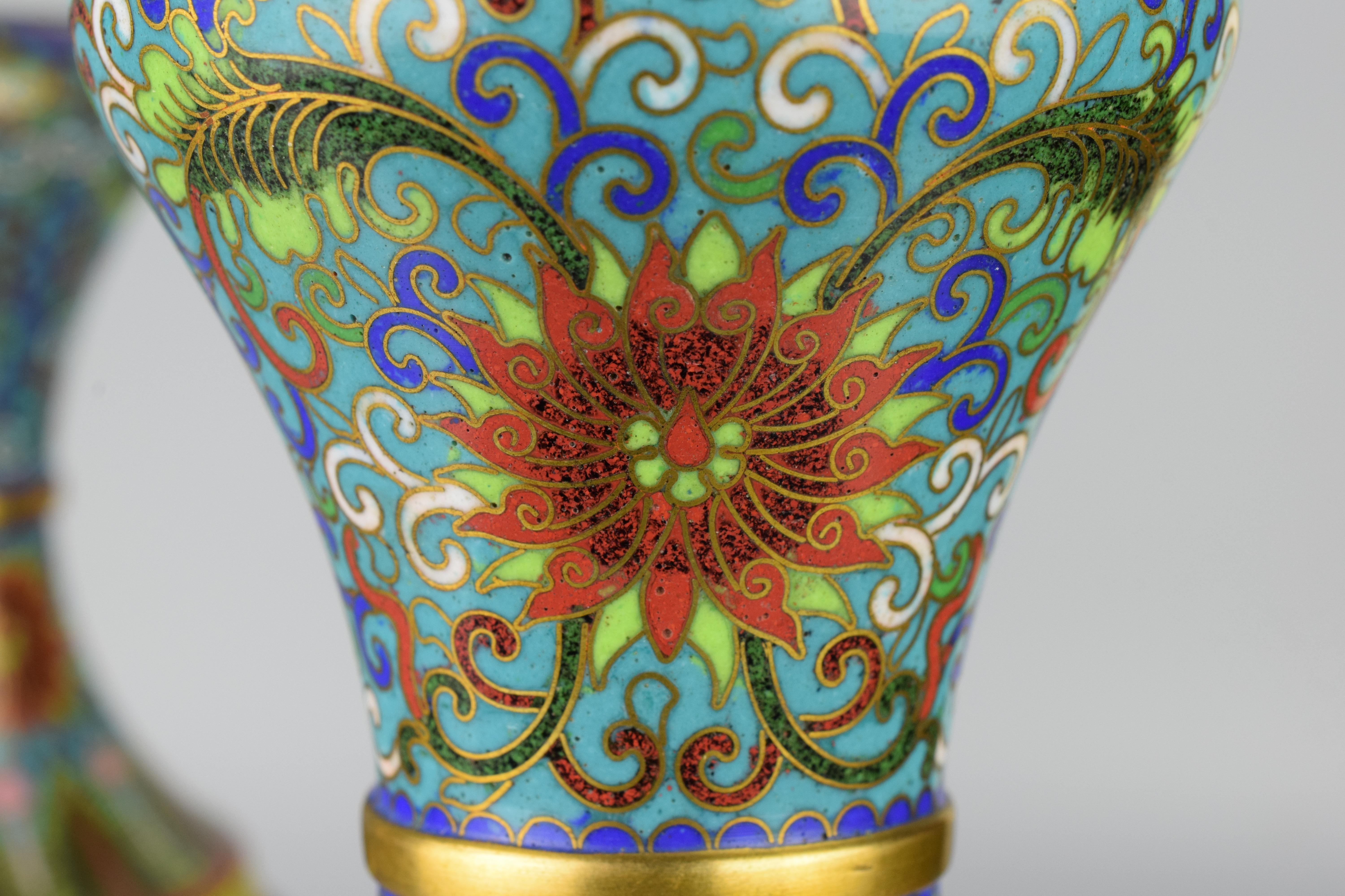 Cloissoné Pair of Chinese Blue Cloisonné Vases, Enamelled and Gilded, Early 20th Century For Sale