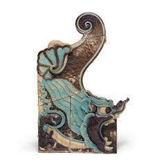 Pair of Chinese Blue Glazed Chiwen Roof Tiles, c. 1750