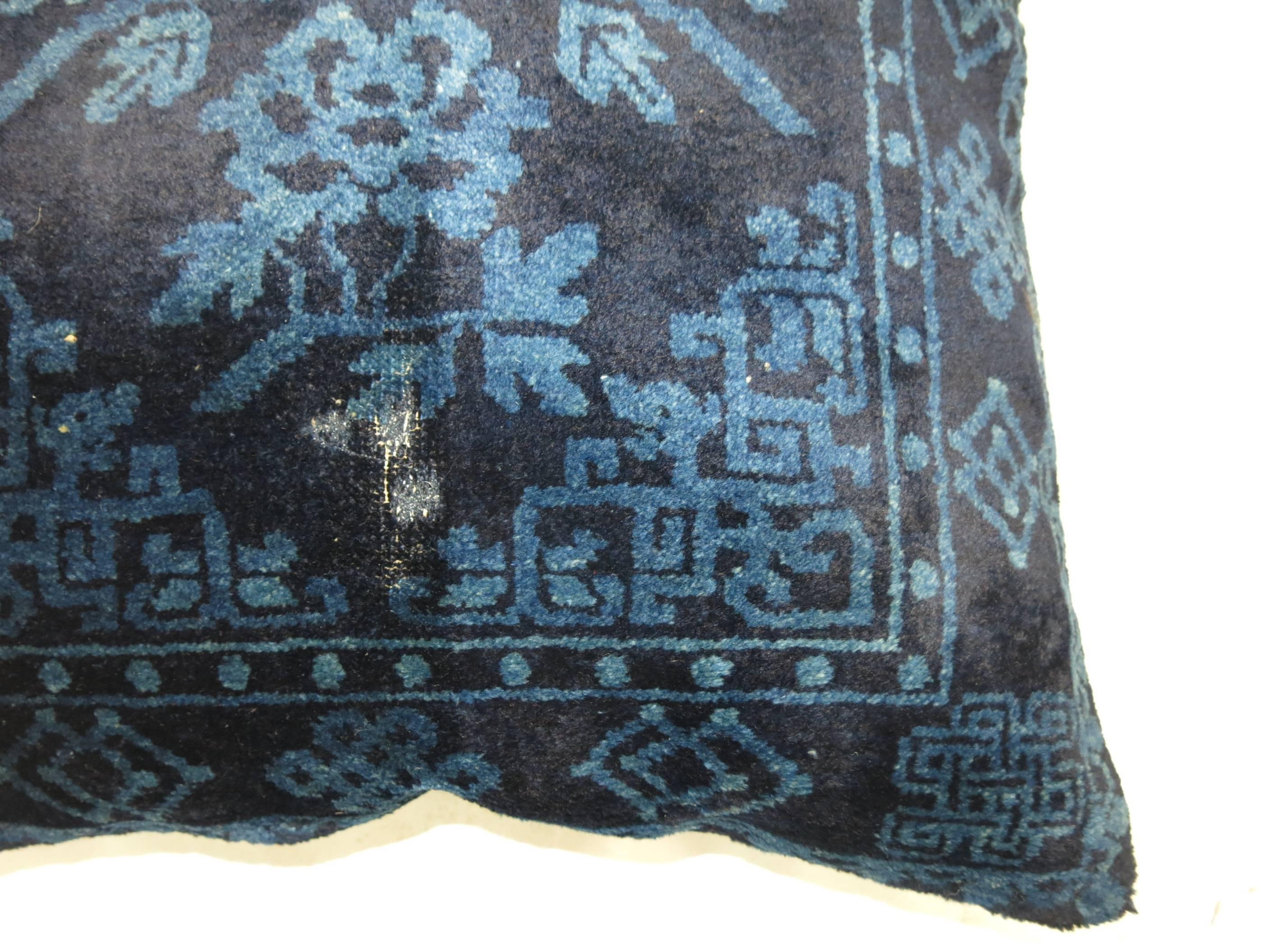 Chinese Export Indigo Blue Pair of 19th Century Rug Pillows