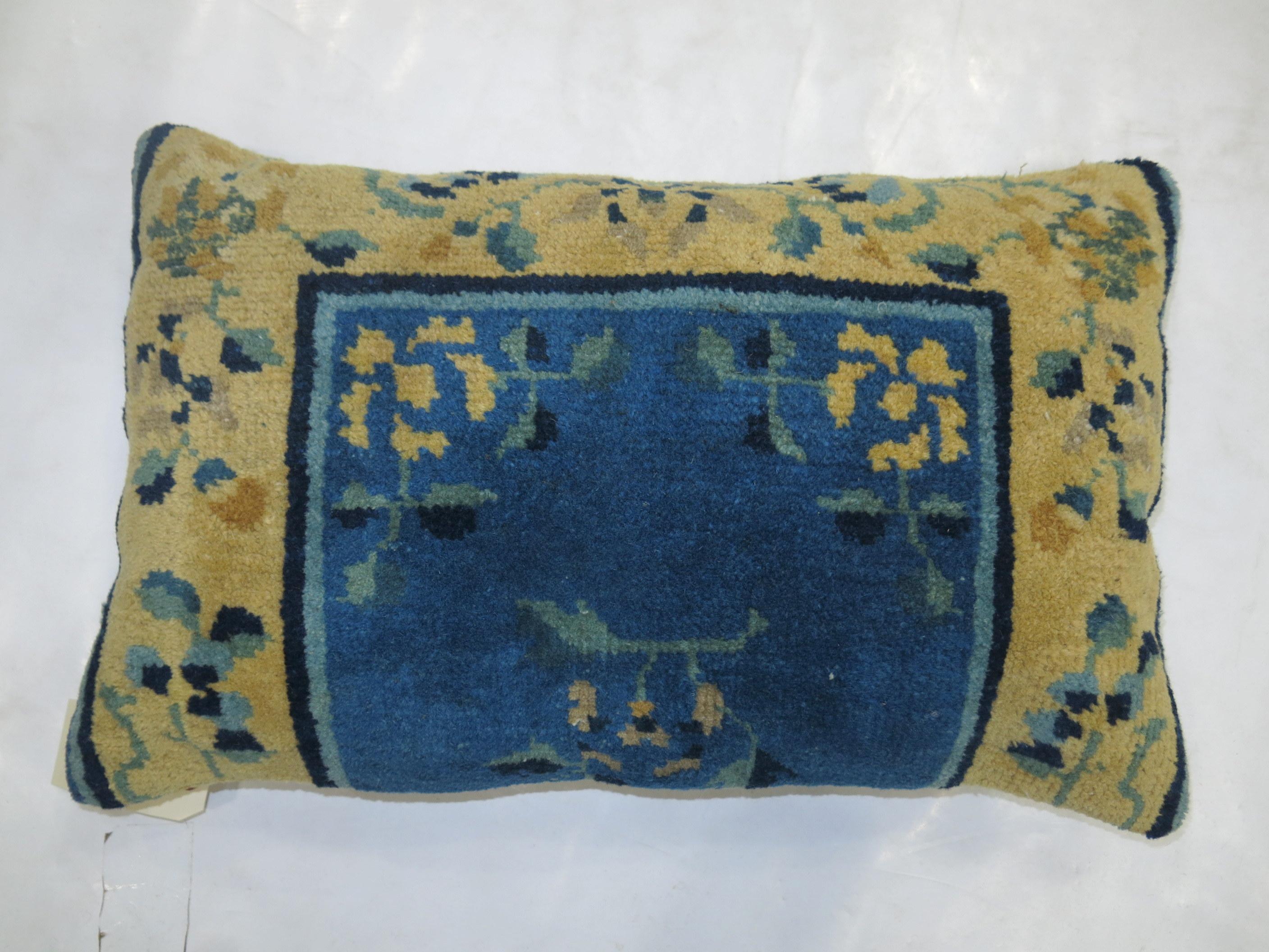 Chinese Export Pair of Chinese Blue and Gold Wool 20th Century Rug Pillows