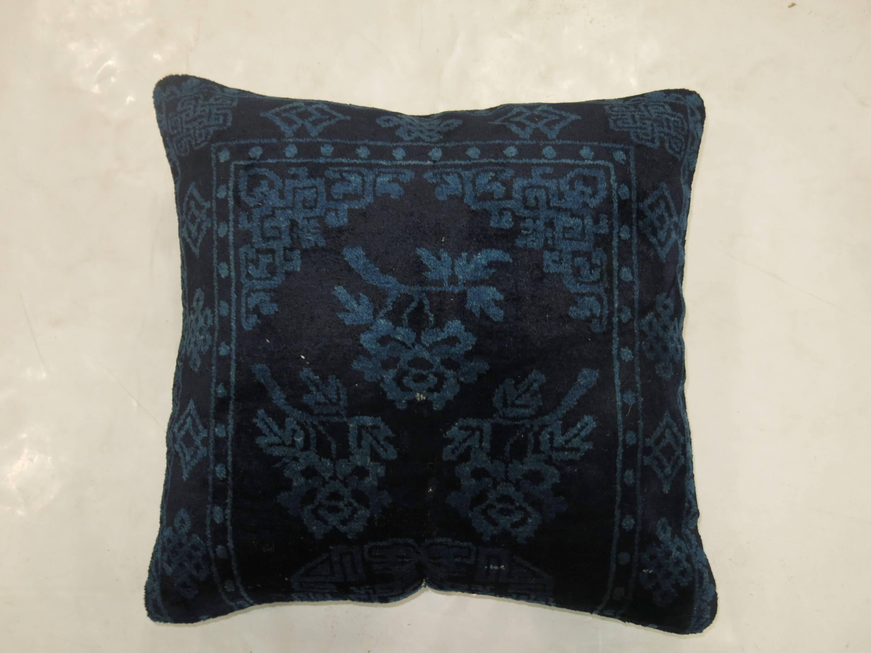 Wool Indigo Blue Pair of 19th Century Rug Pillows