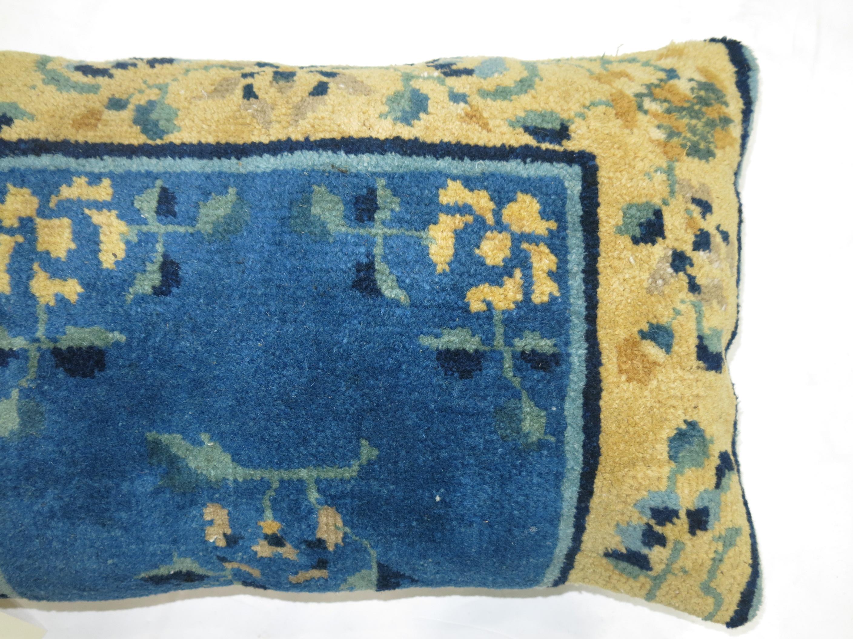 Pair of Chinese Blue and Gold Wool 20th Century Rug Pillows 1