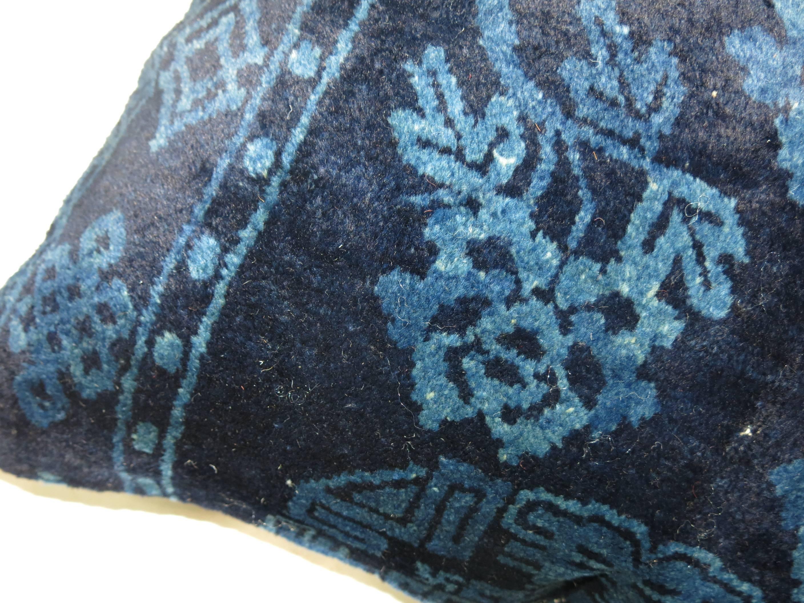 Indigo Blue Pair of 19th Century Rug Pillows 1