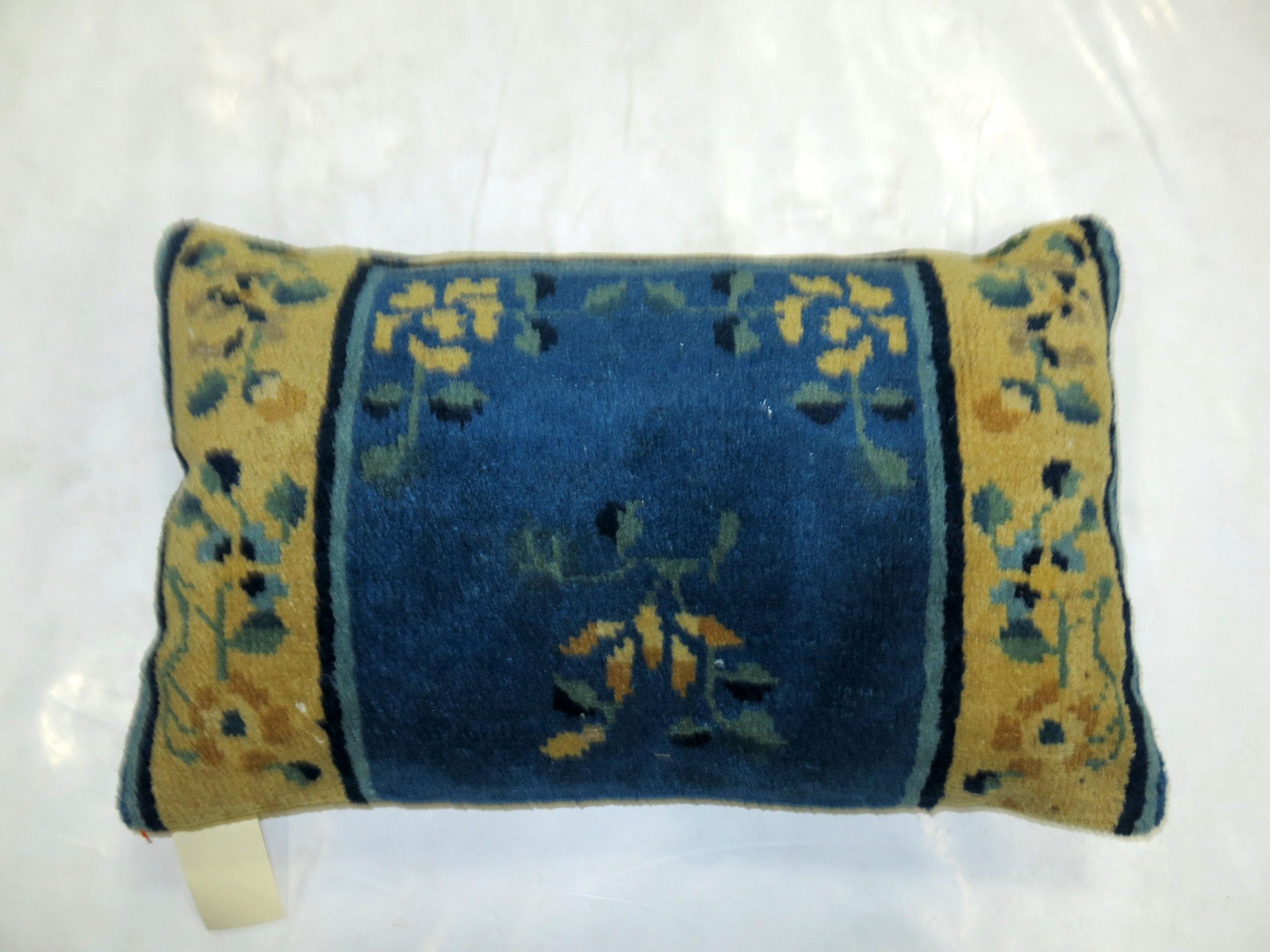 Pair of Chinese Blue and Gold Wool 20th Century Rug Pillows 2