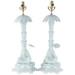 Pair of Chinese Blue Tole Palm Tree Table Lamps