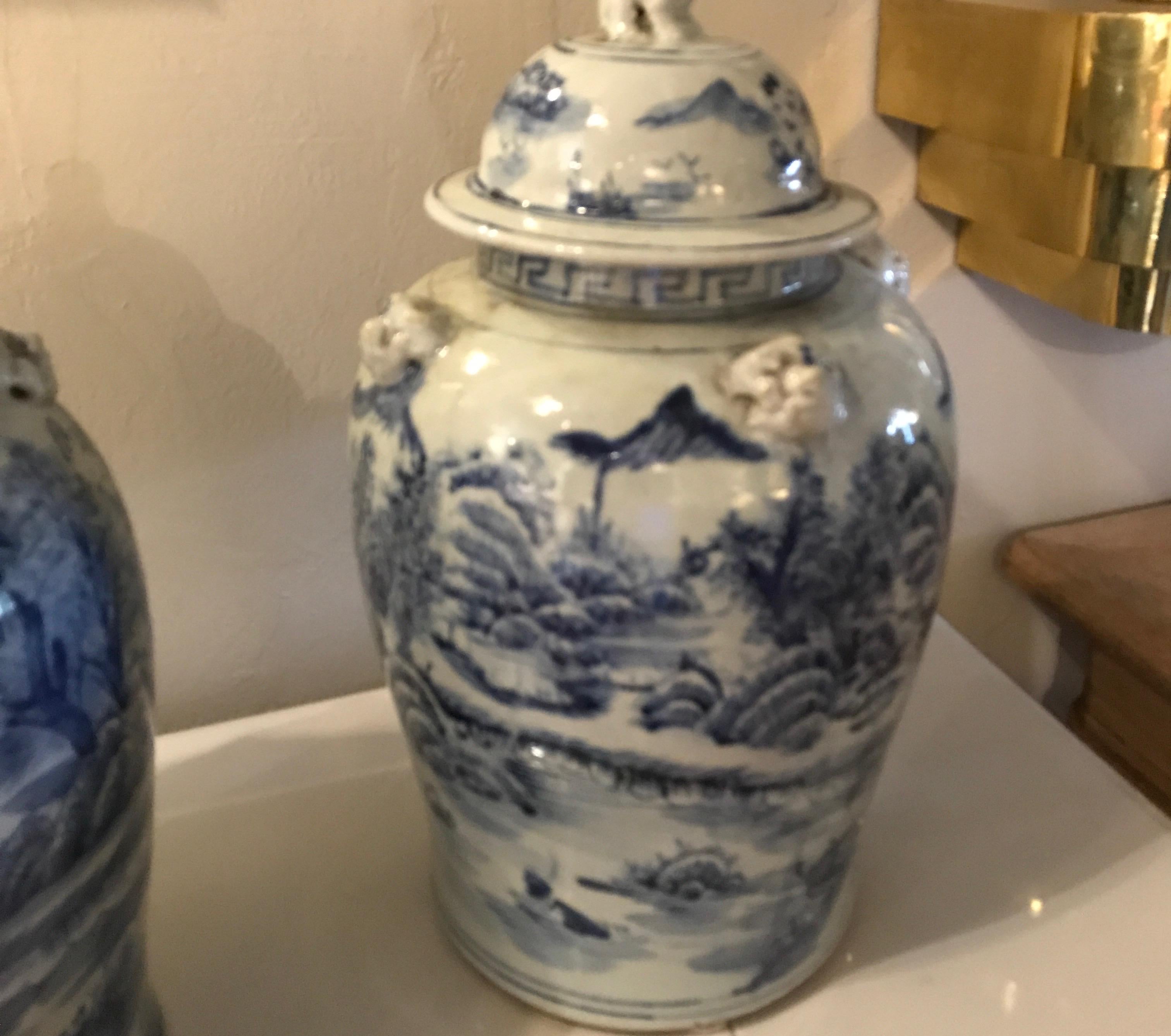 Ceramic Pair of Chinese Blue and White Ginger Jars