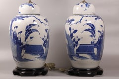 pair of Chinese blue & white porcelain cover jars, 19th c.