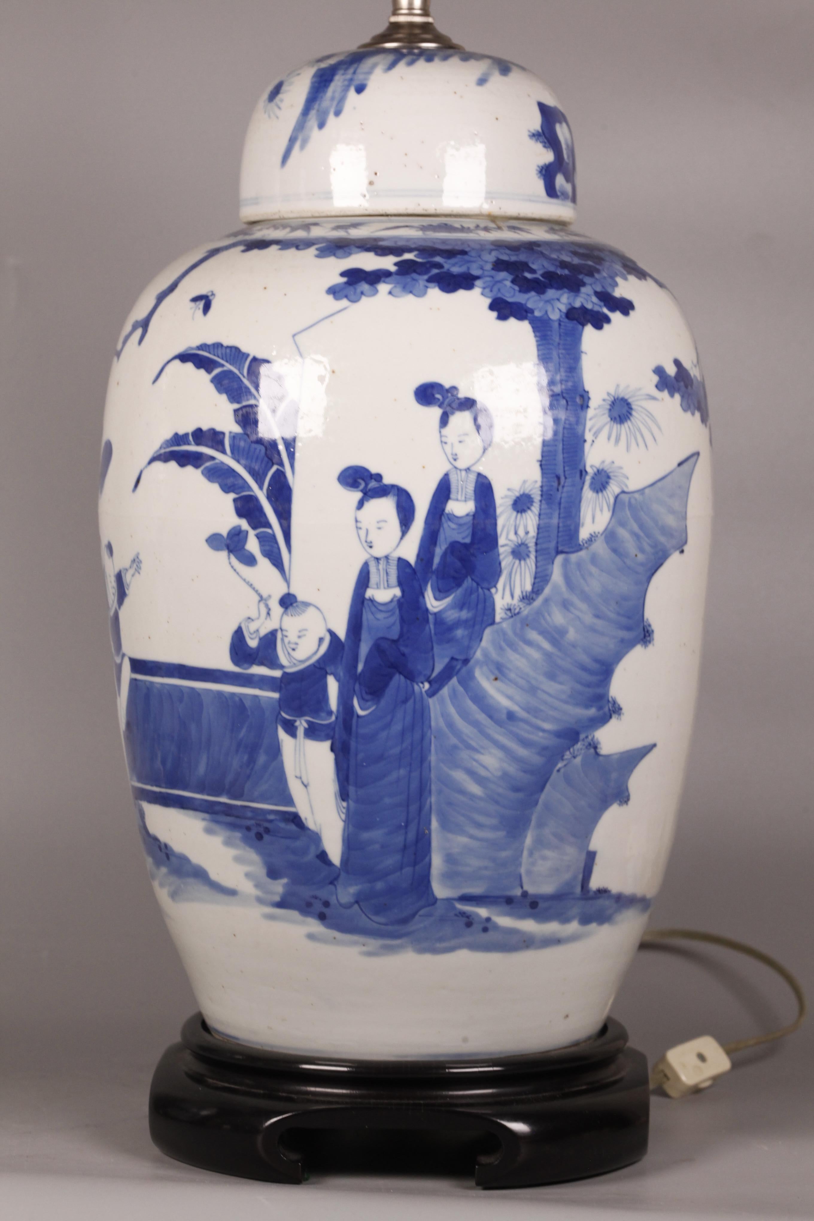 Pareja de tarros con tapa de porcelana china azul y blanca, s. XIX siglo XIX en venta