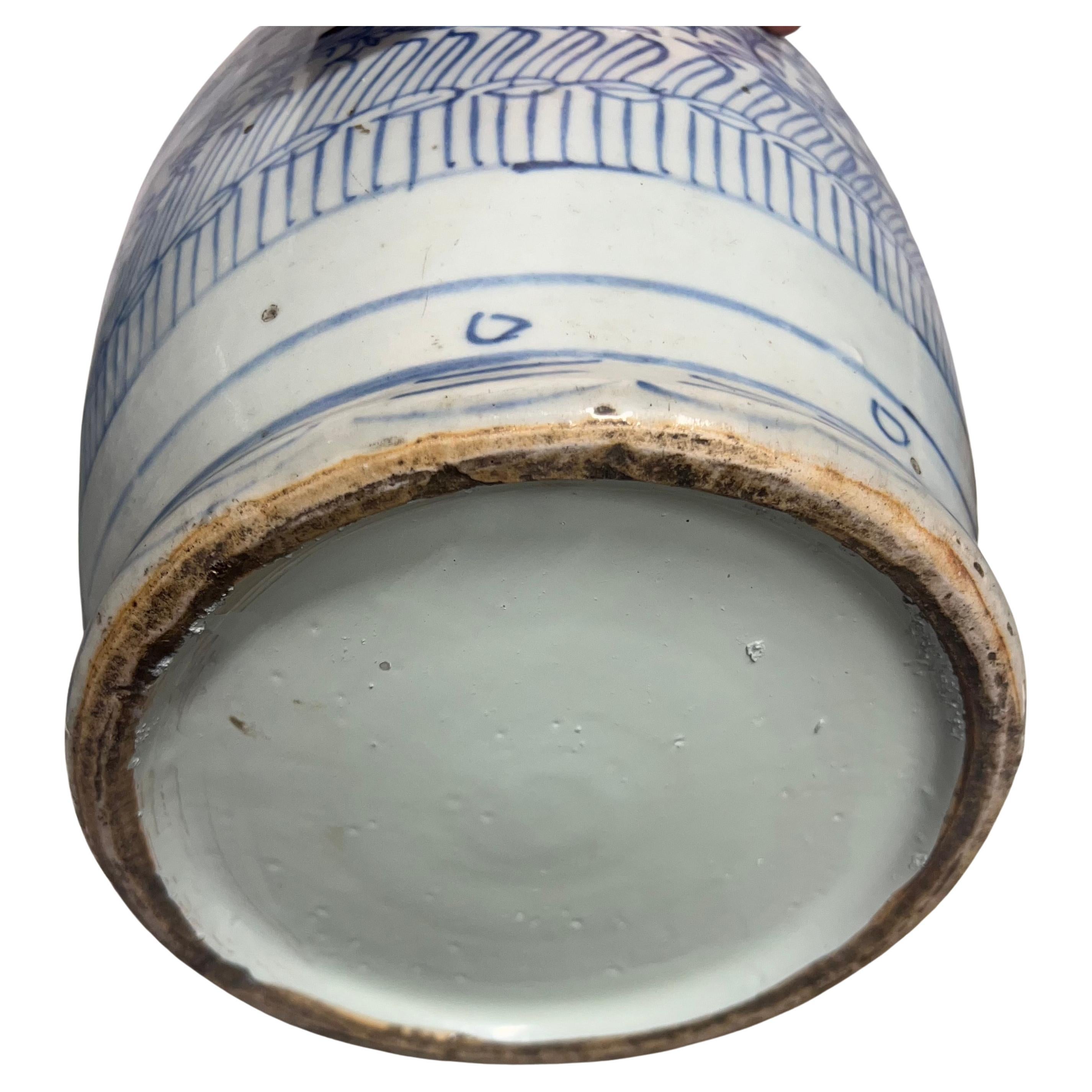 Pair of Antique Chinese Tall Blue White Porcelain Happiness Vases In Good Condition For Sale In Palm Beach, FL