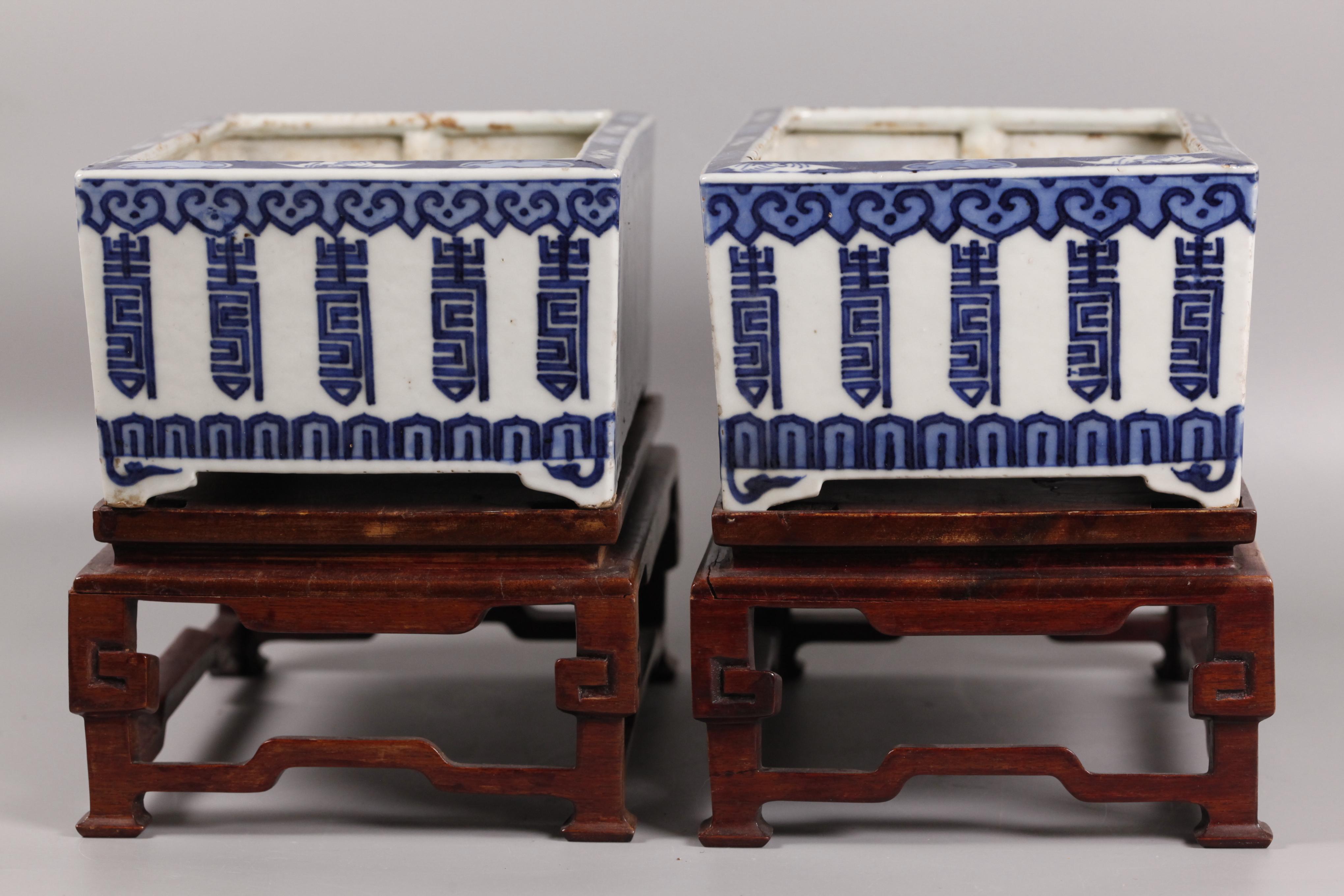 18th Century pair of Chinese blue & white porcelain planters, 18th c. For Sale