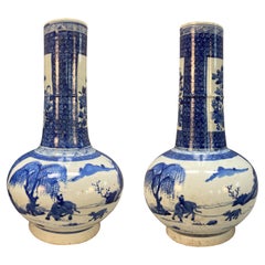 Paire de vases en porcelaine chinoise bleue et blanche