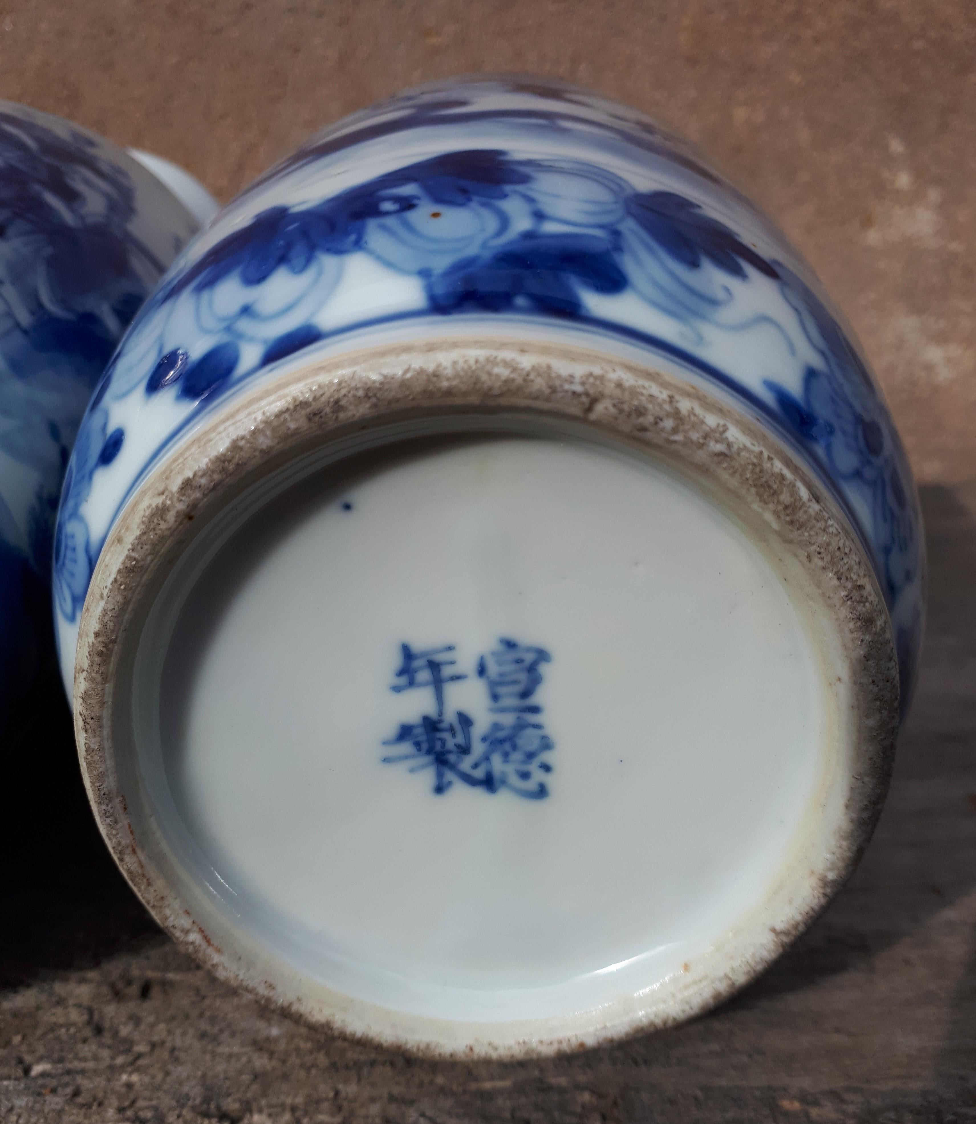 Pair Of Chinese Blue White Vases, China Qing Dynasty For Sale 4