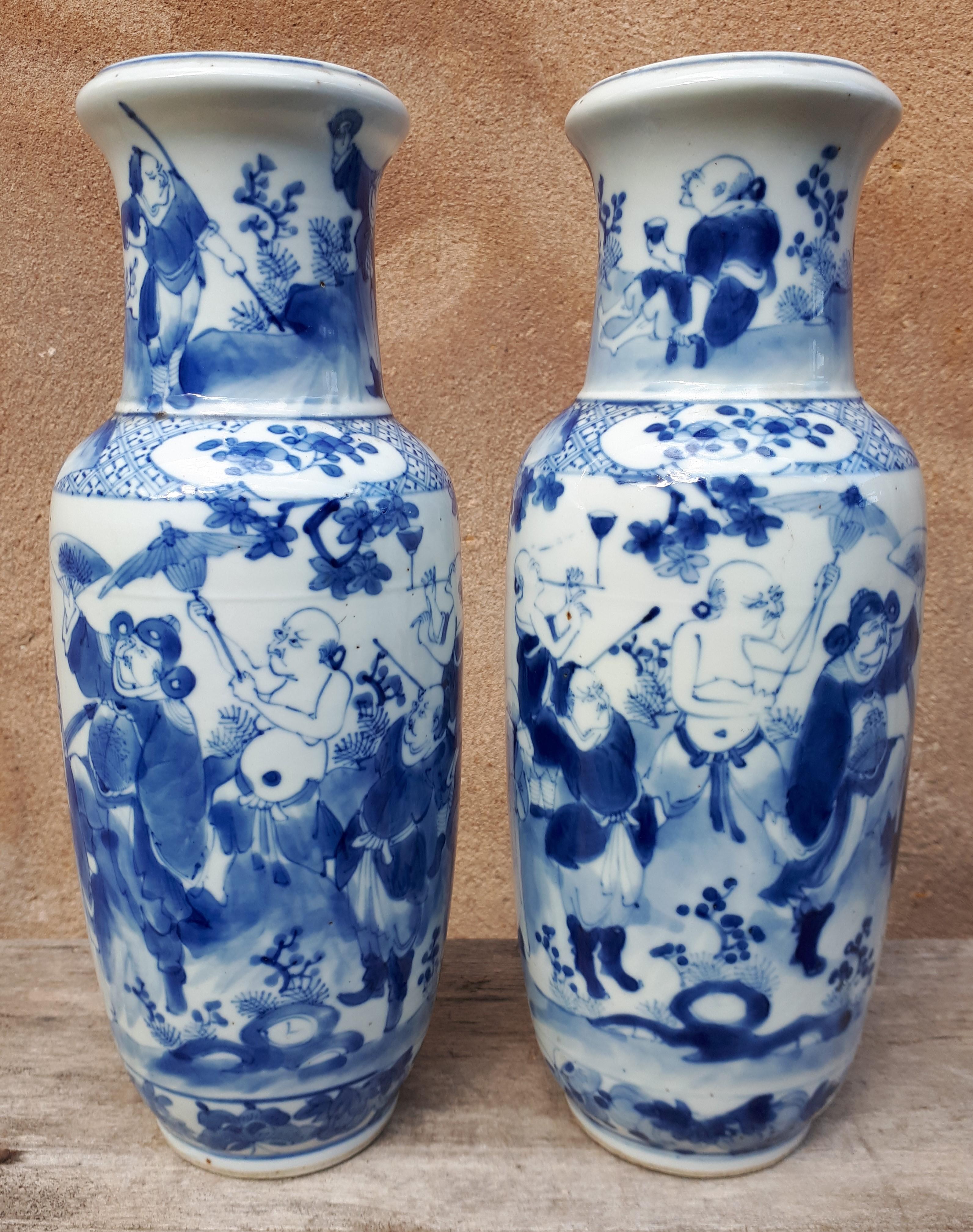 Chinois Paire de vases chinois bleu blanc, Chine, Dynastie Whiting en vente