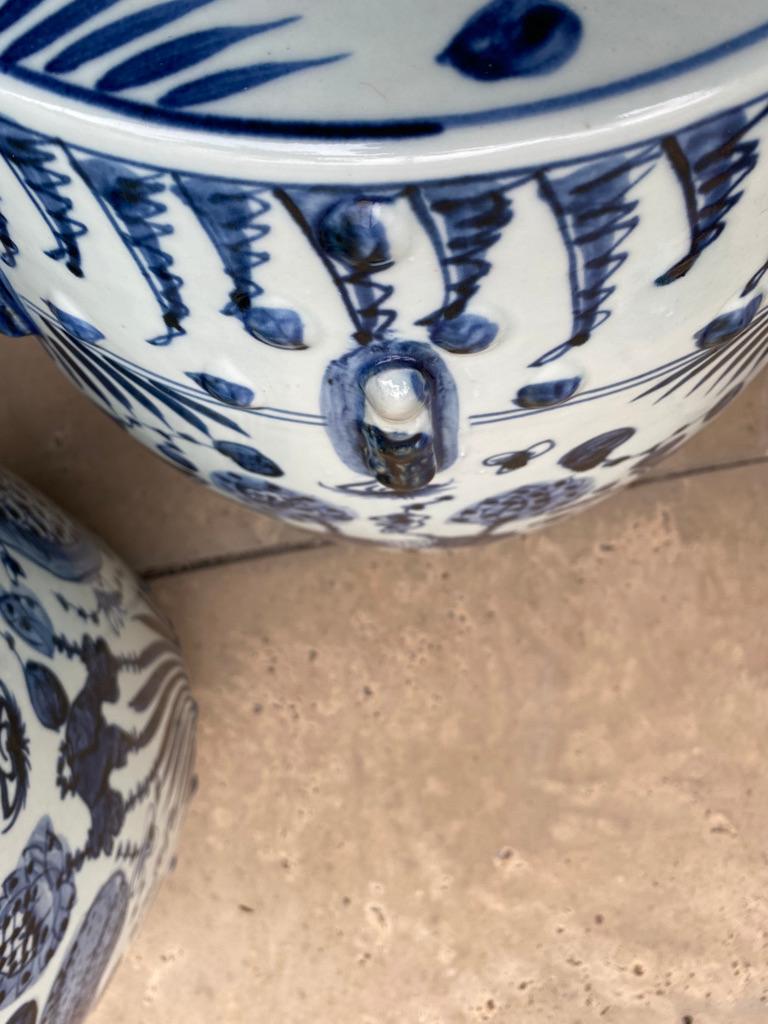 Chinese Export Pair of Chinese Blue & White Yuan Garden Stools