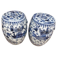 Antique Pair of Chinese Blue & White Yuan Garden Stools