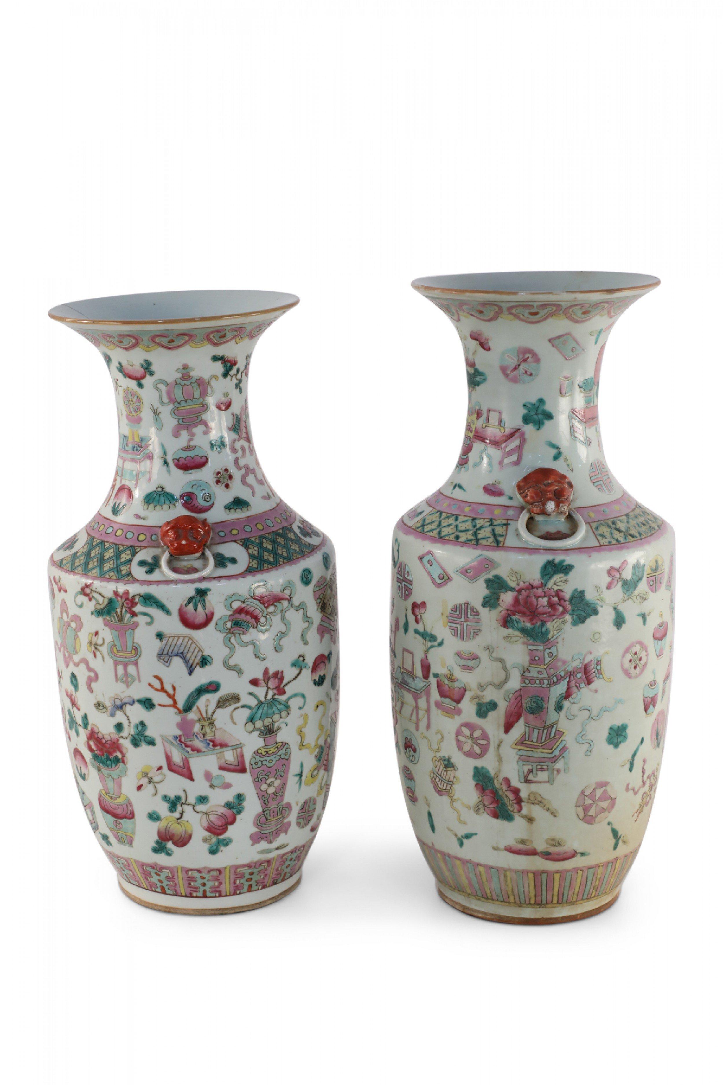 20th Century Pair of Chinese Bogu Pattern Lobed Porcelain Vases For Sale