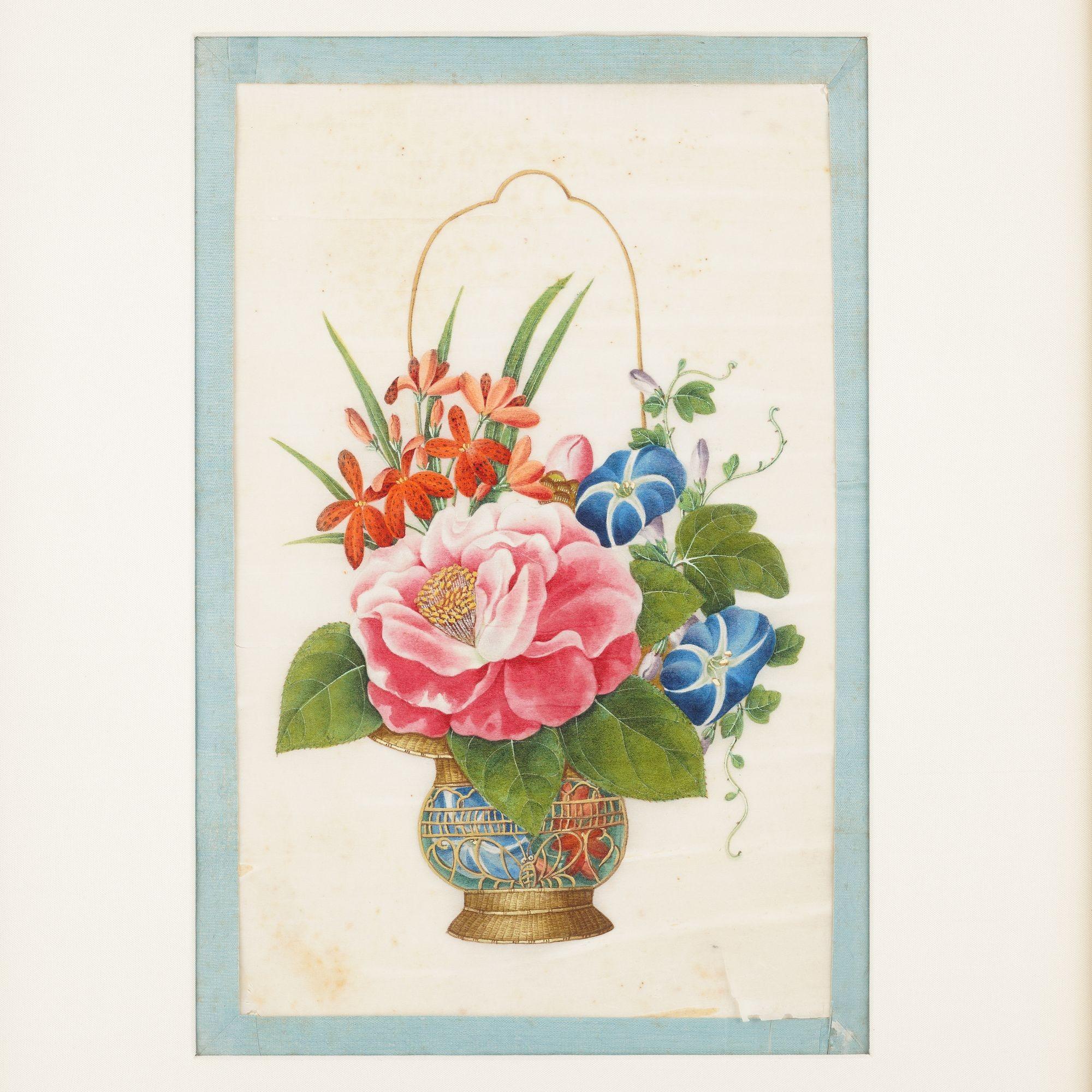 Cinese Coppia di dipinti botanici cinesi di Sunqua, 1800-50 ca. in vendita