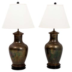 Pair of Chinese Brass Base Lamps