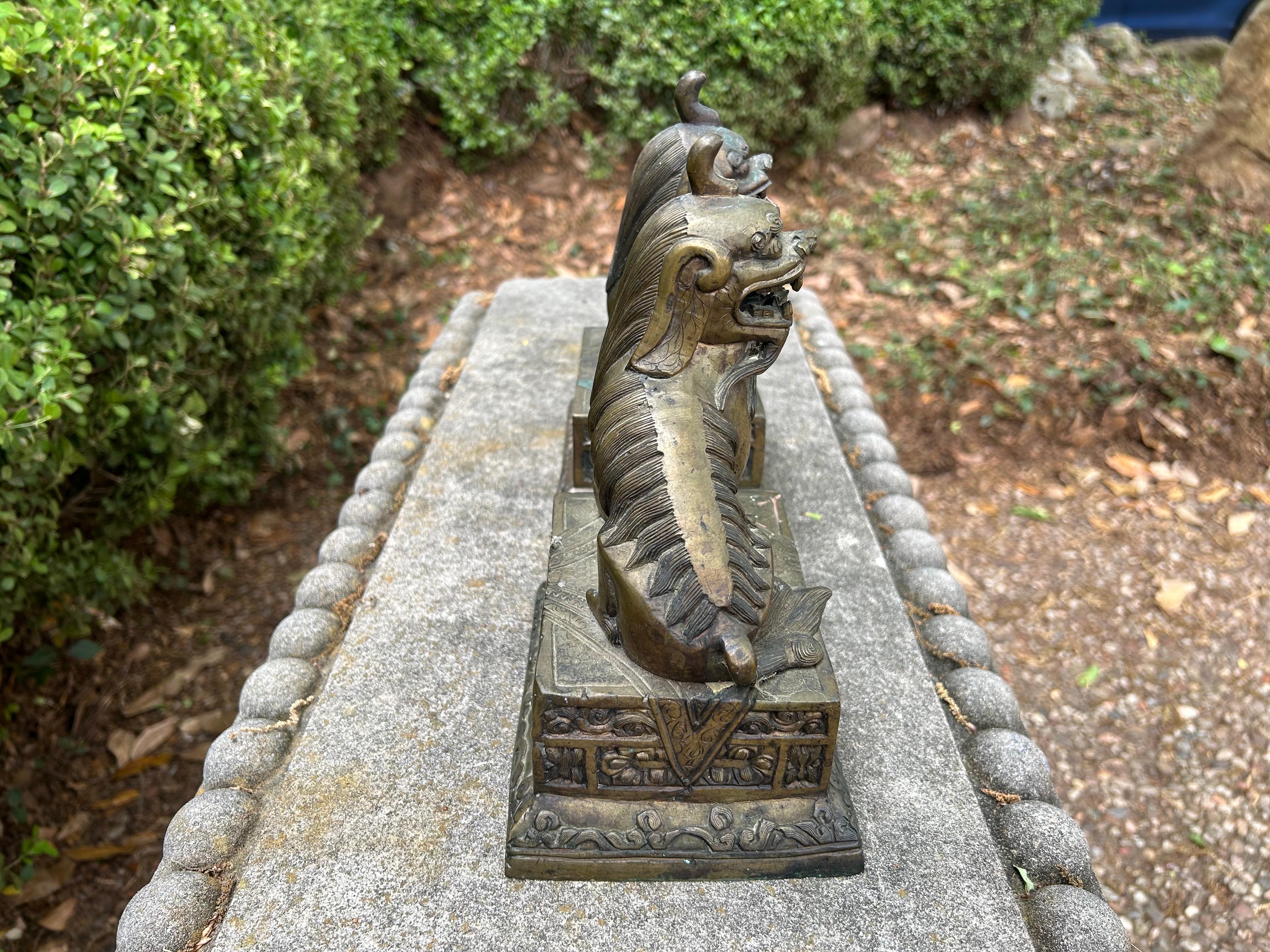 Pair Of Chinese Brass Foo Dogs For Sale 6