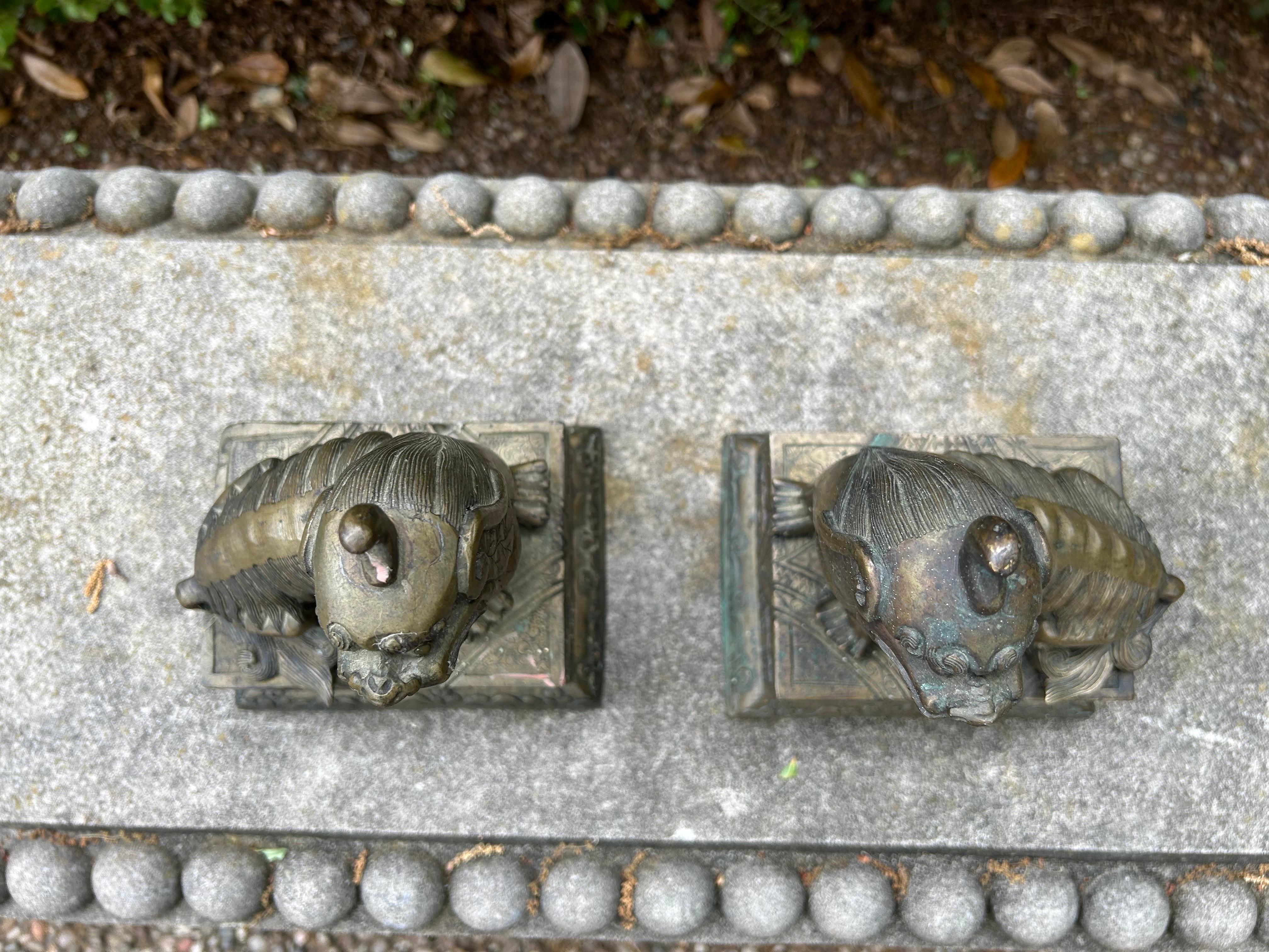 Early 20th Century Pair Of Chinese Brass Foo Dogs For Sale