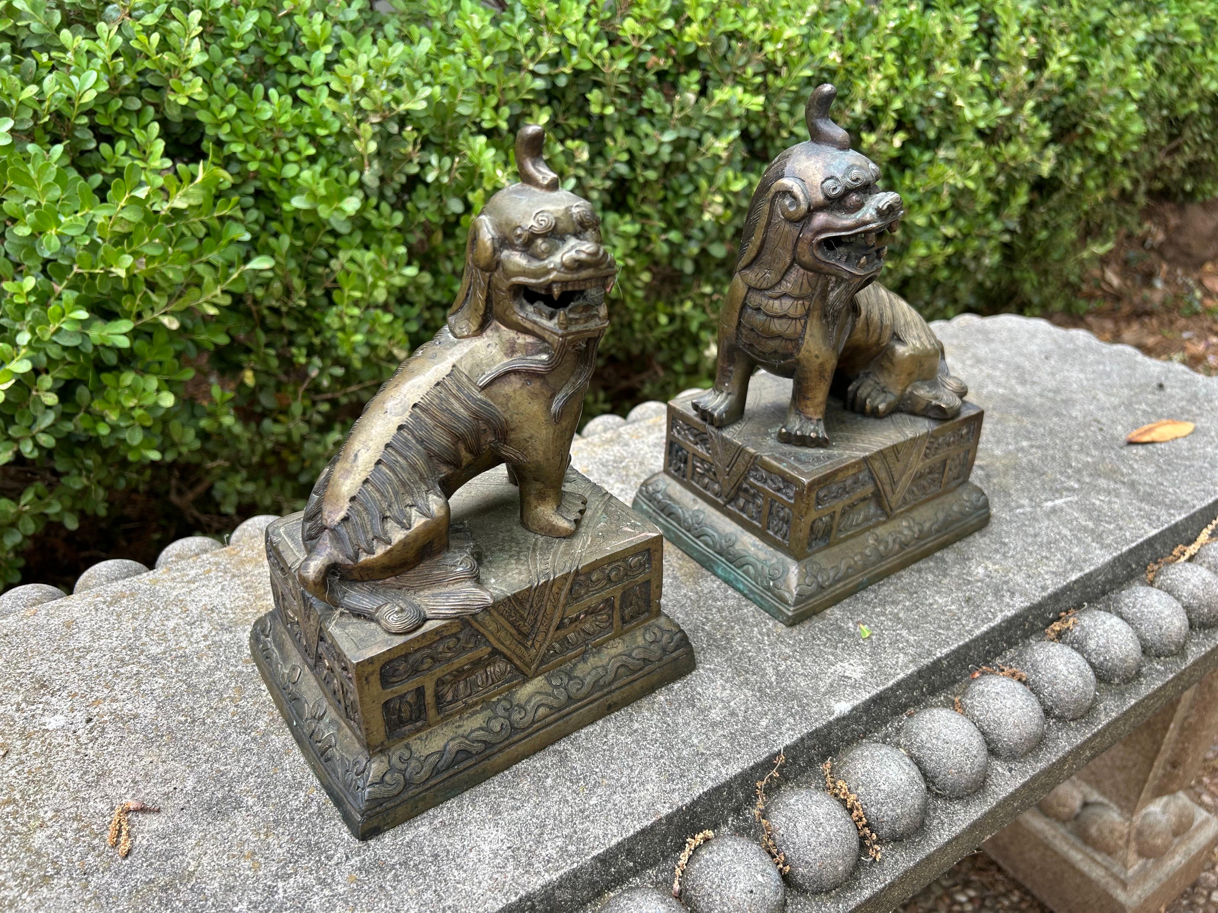 Pair Of Chinese Brass Foo Dogs For Sale 4