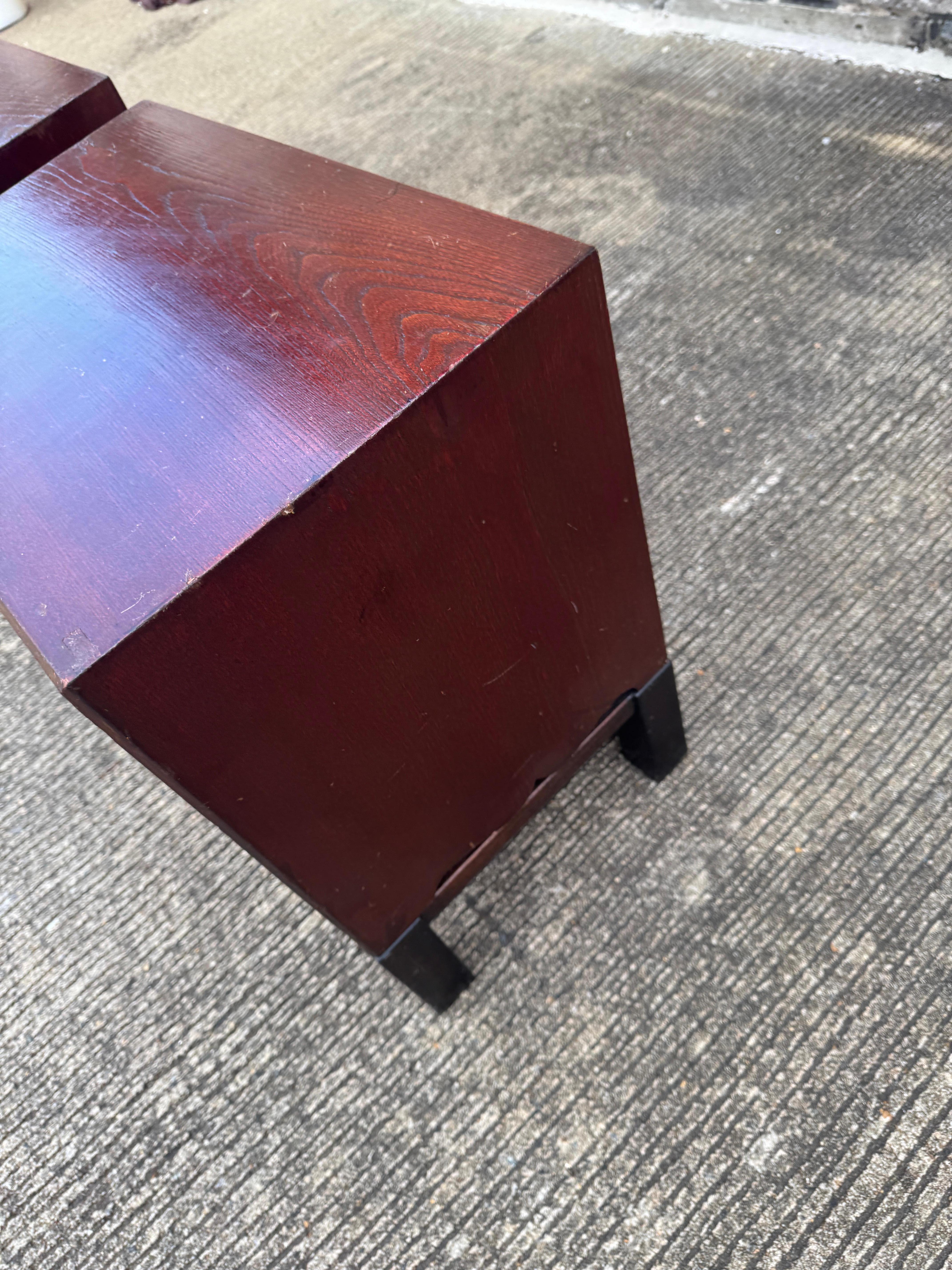Pair of Chinese Brass Mounted Elm Low Nightstands For Sale 2
