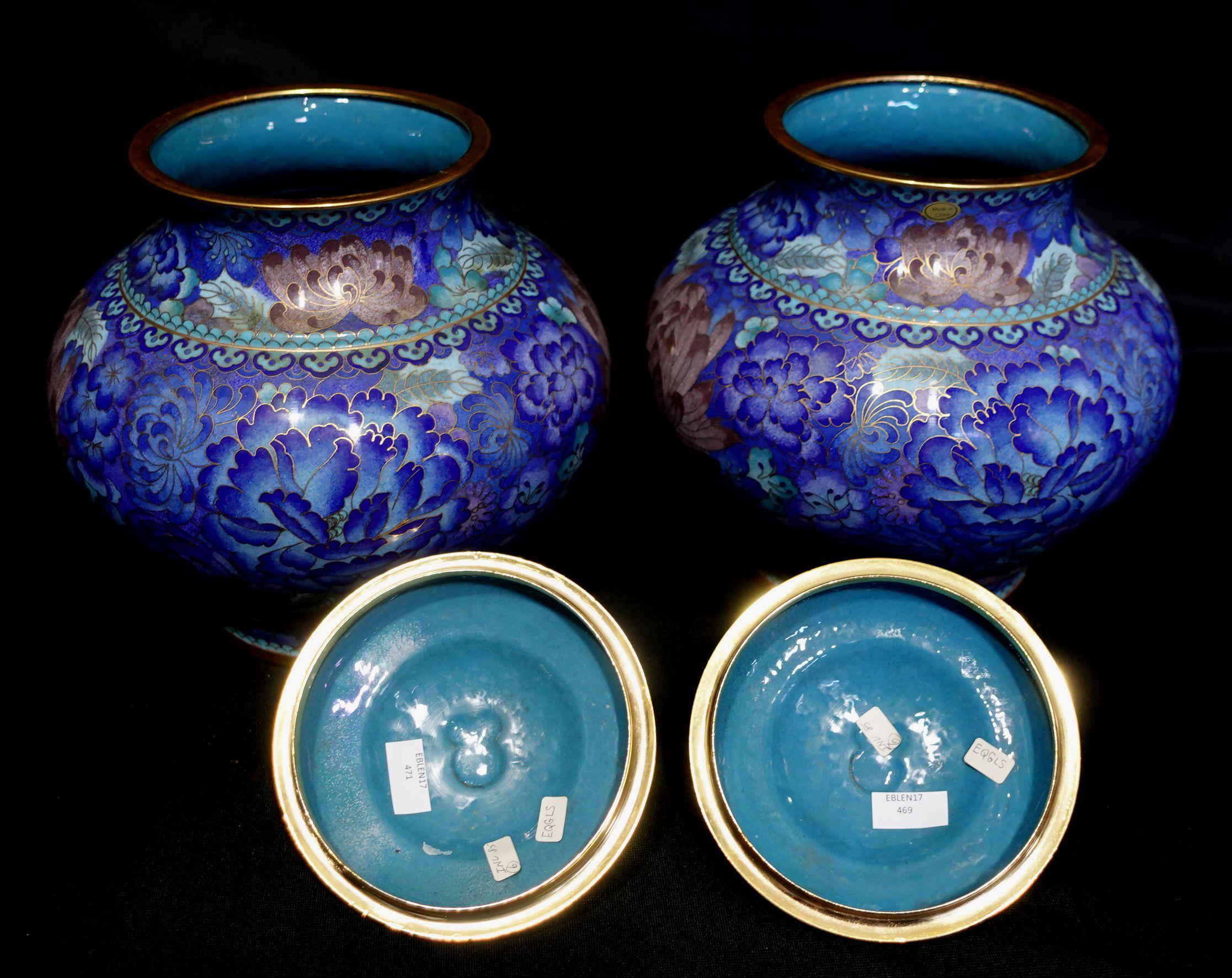 Pair of Chinese Bronze Cloisonné Enameled Lidded Jars w/ Lion Finales For Sale 10