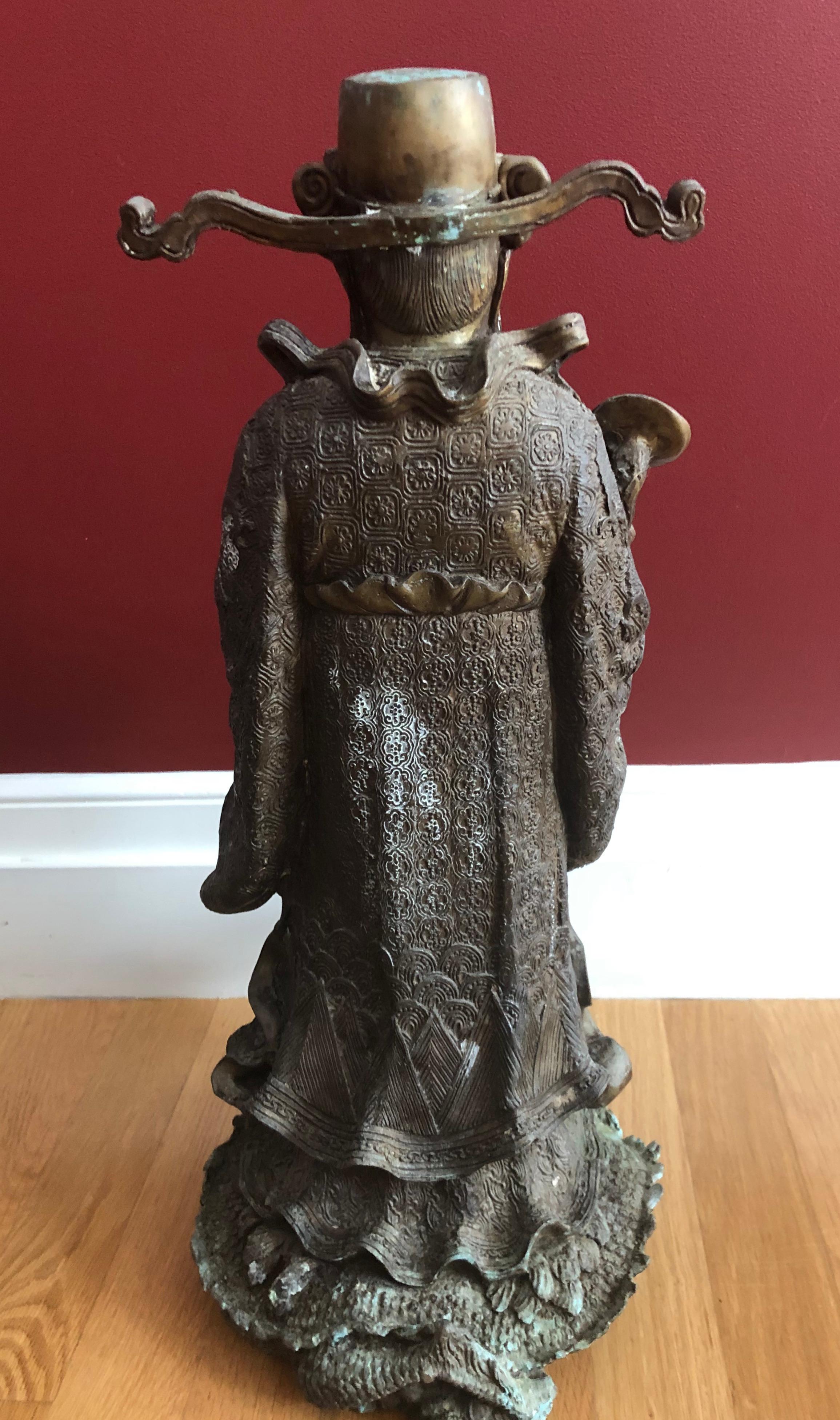 Late 20th Century Pair of Chinese Bronze Deity Figures, 20th Century For Sale