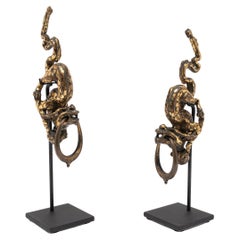 Antique Pair of Chinese Bronze Dragon Cabinet Pulls, c. 1850
