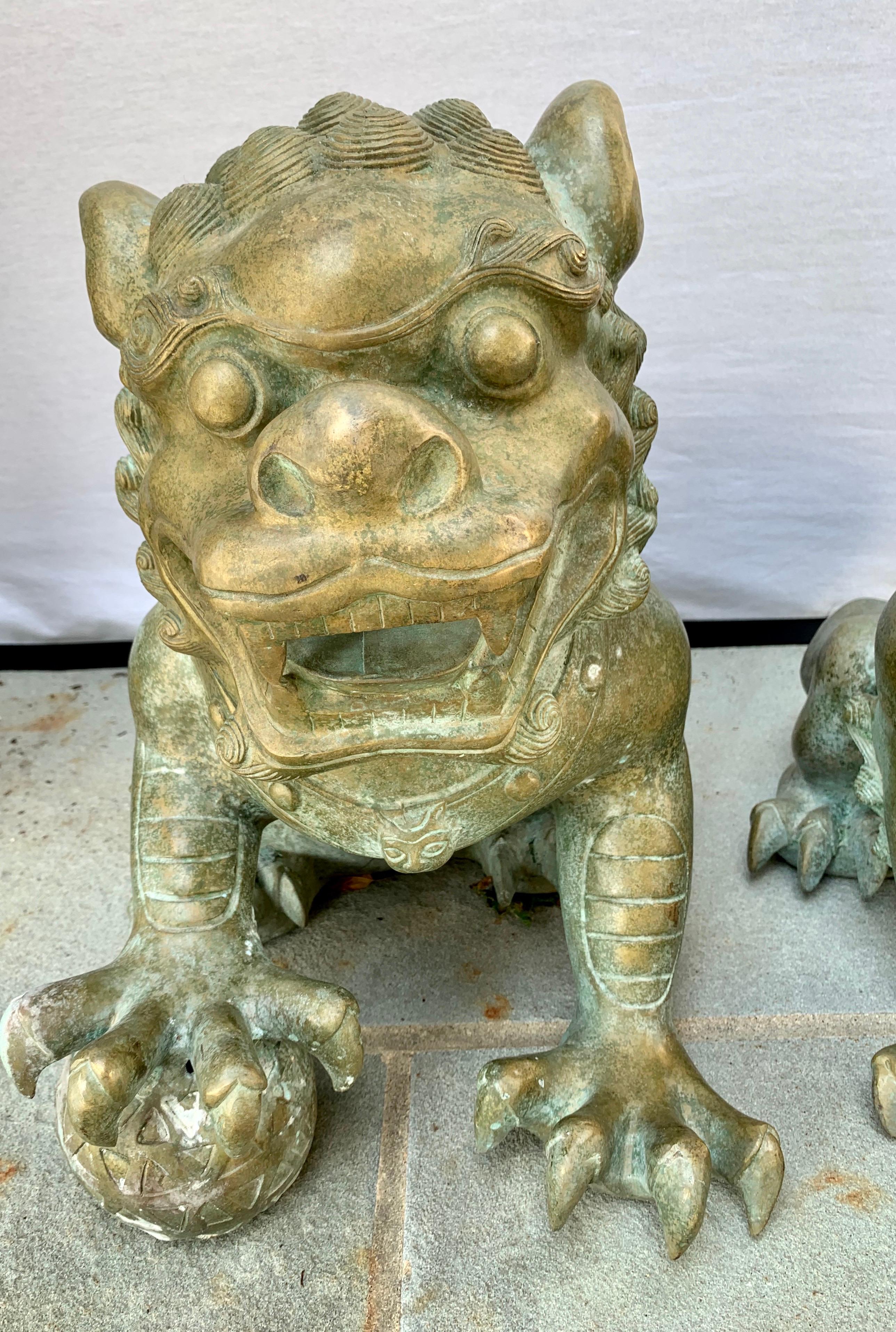 Chinese Export Pair of Chinese Bronze Foo Dogs Statues