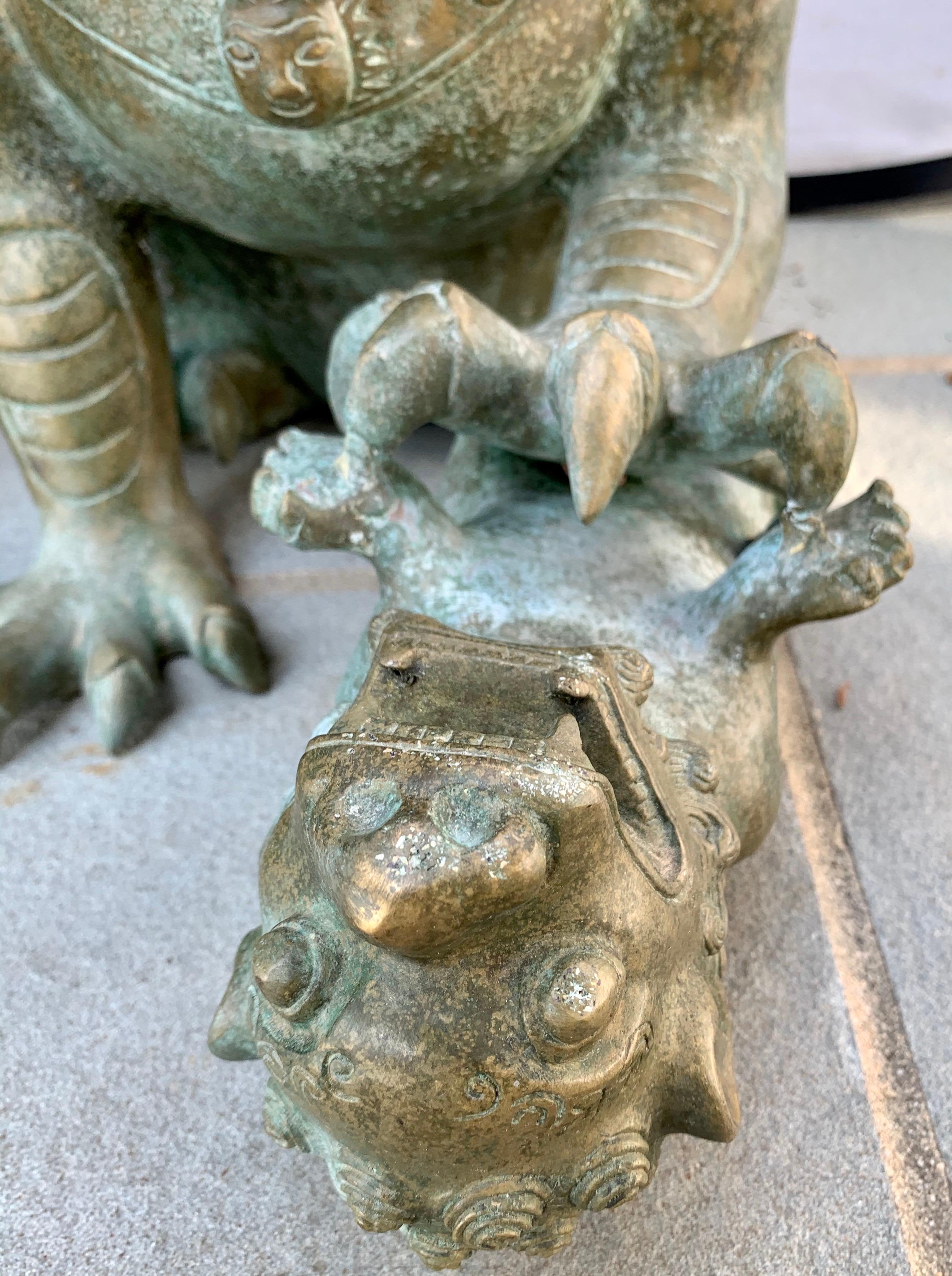 Pair of Chinese Bronze Foo Dogs Statues 1