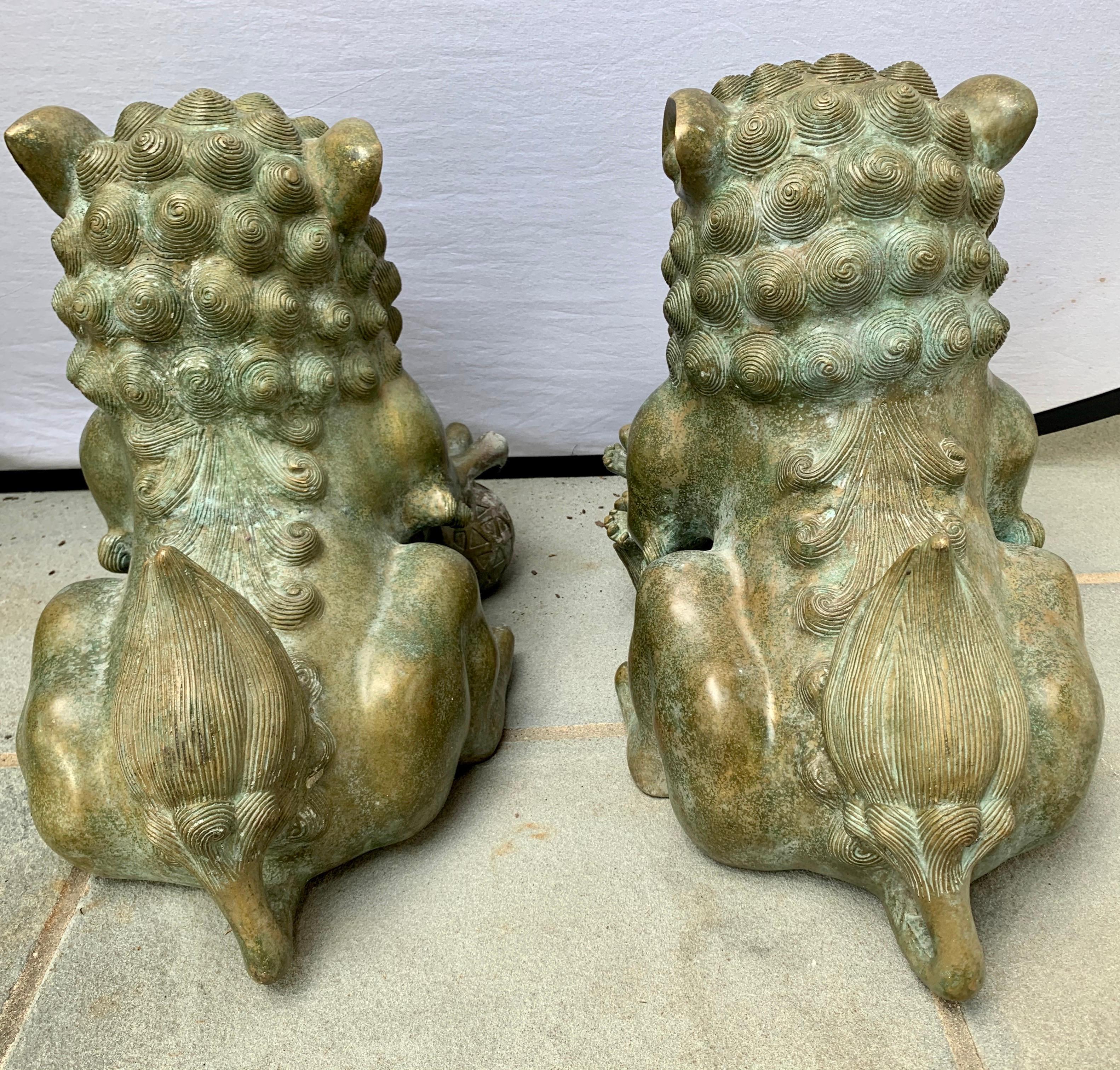 Pair of Chinese Bronze Foo Dogs Statues 3