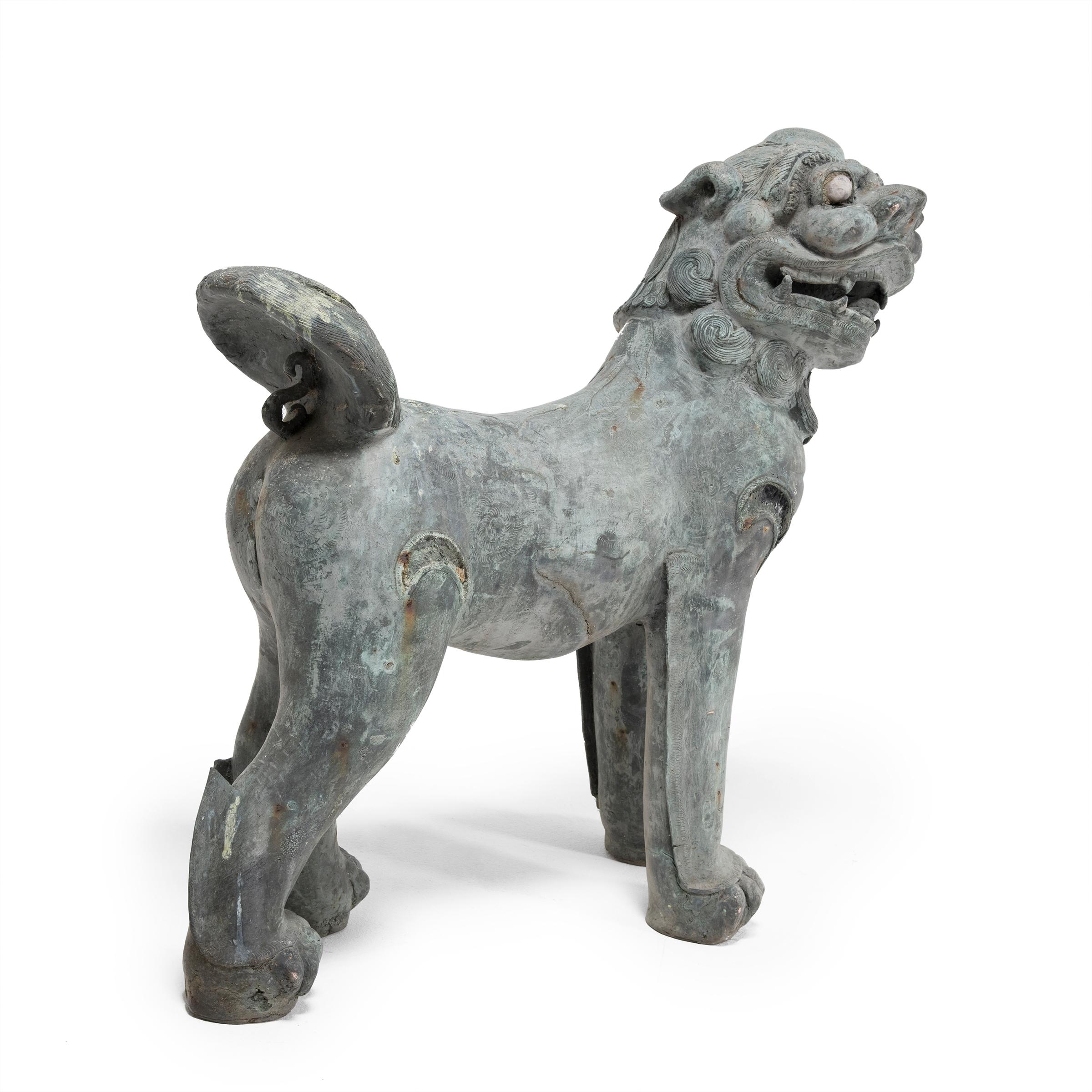 Qing Pair of Chinese Bronze Fu Lion Guardians, c. 1850