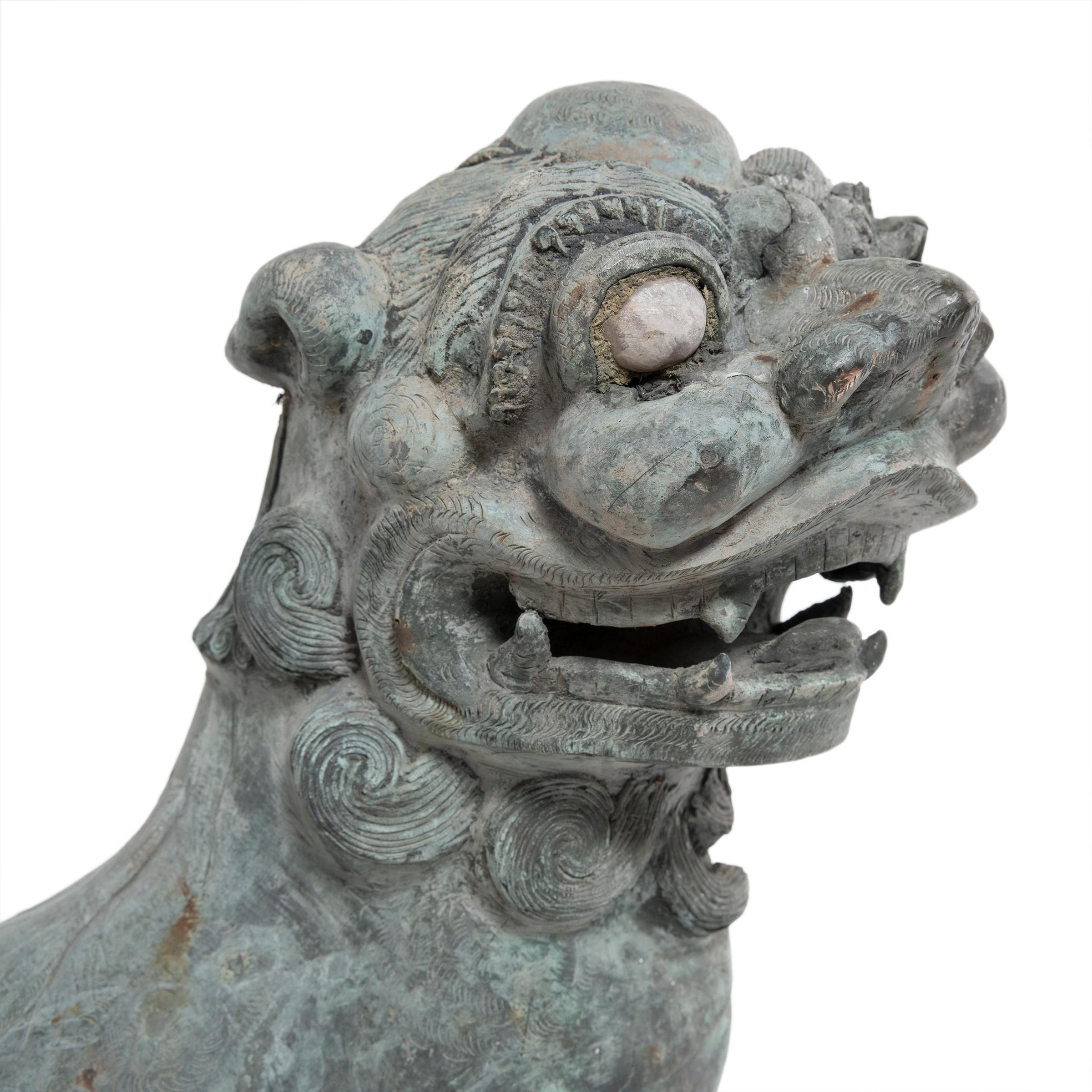Pair of Chinese Bronze Fu Lion Guardians, c. 1850 In Good Condition In Chicago, IL