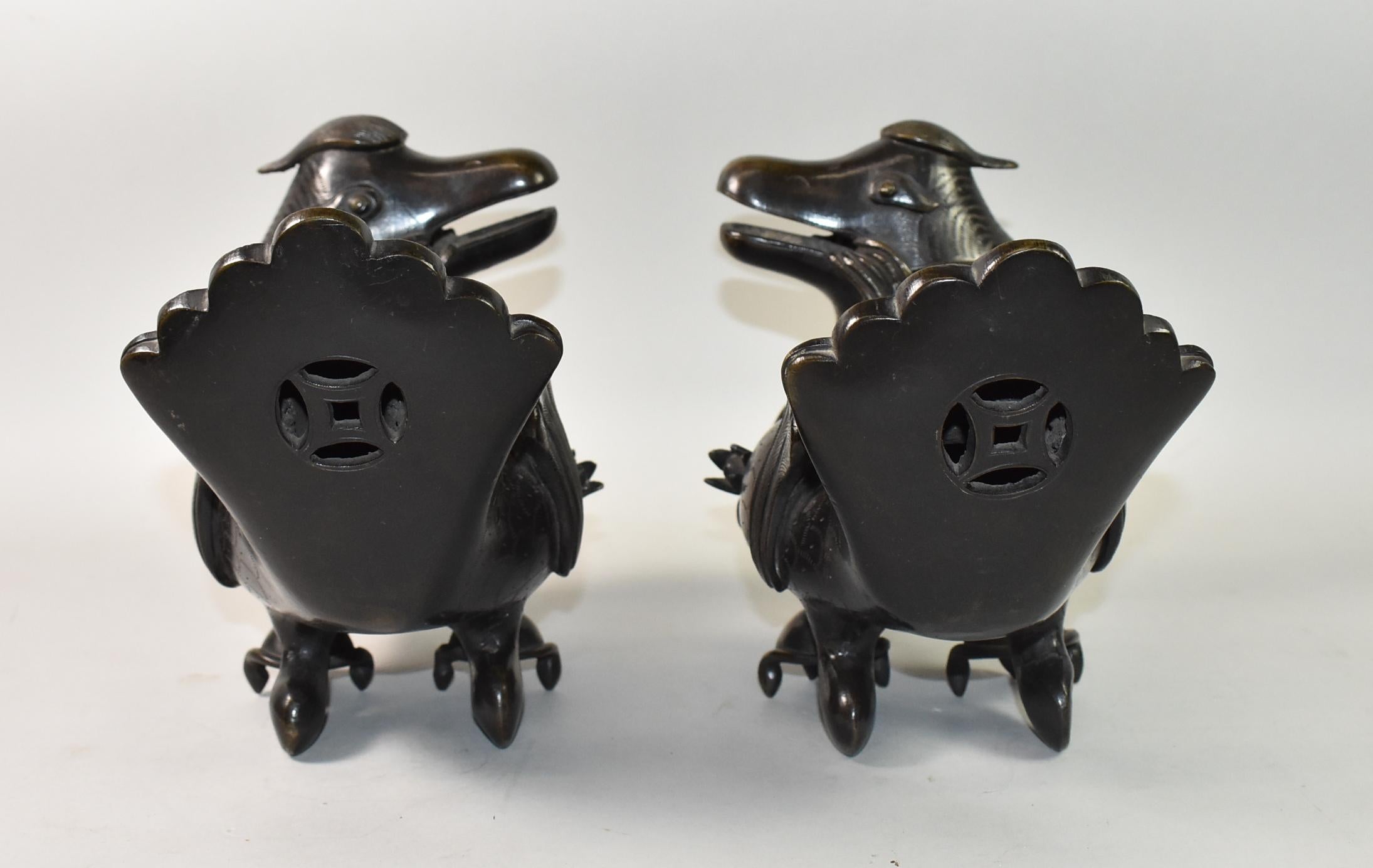 Pair of Chinese Bronze Mandarin Duck Form Censors For Sale 2