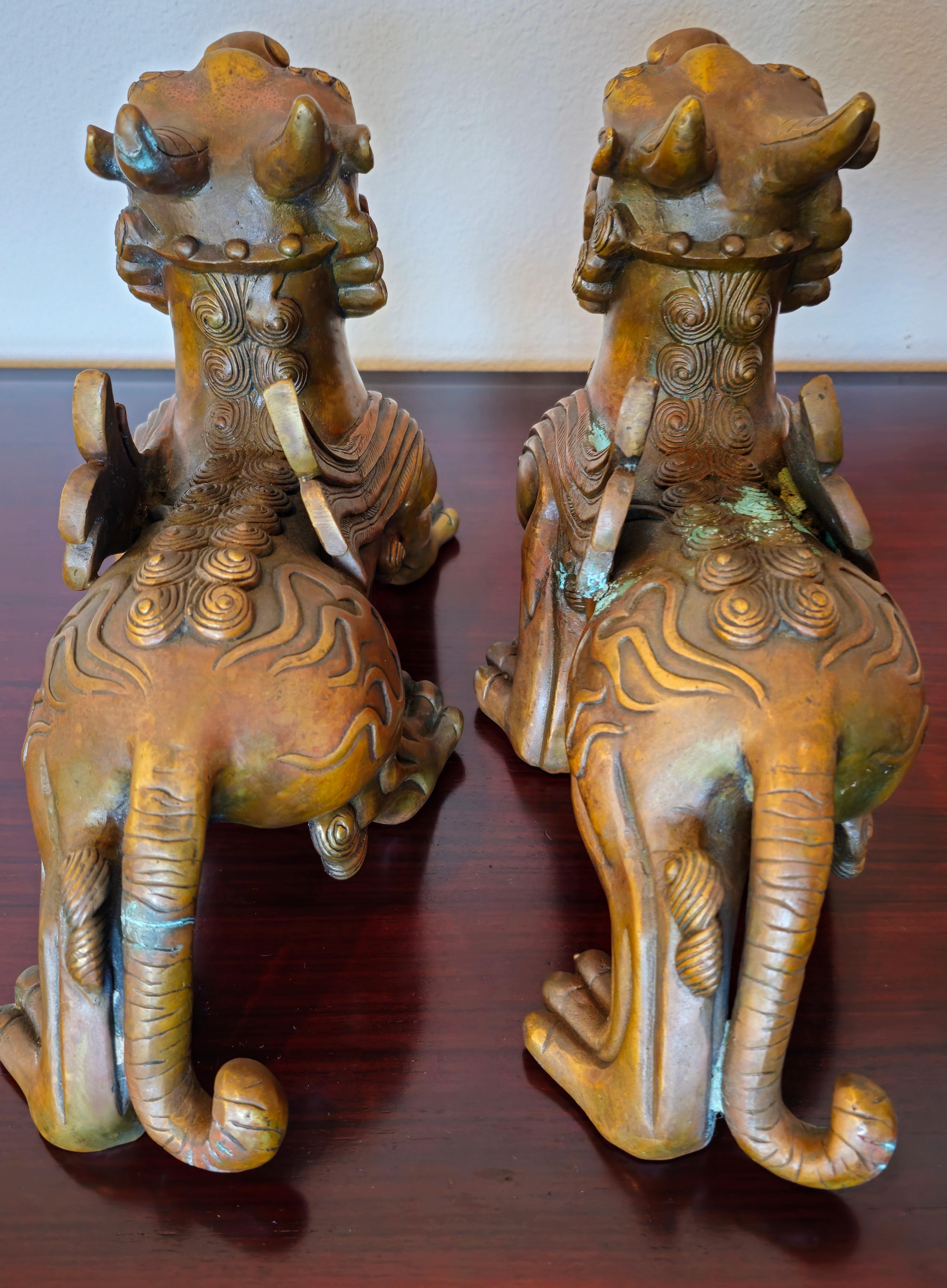 Paar chinesische Bronze Pixiu geflügelte Löwenfigur Feng Shui Mythische Tierstatue aus Bronze, Pixiu im Angebot 4