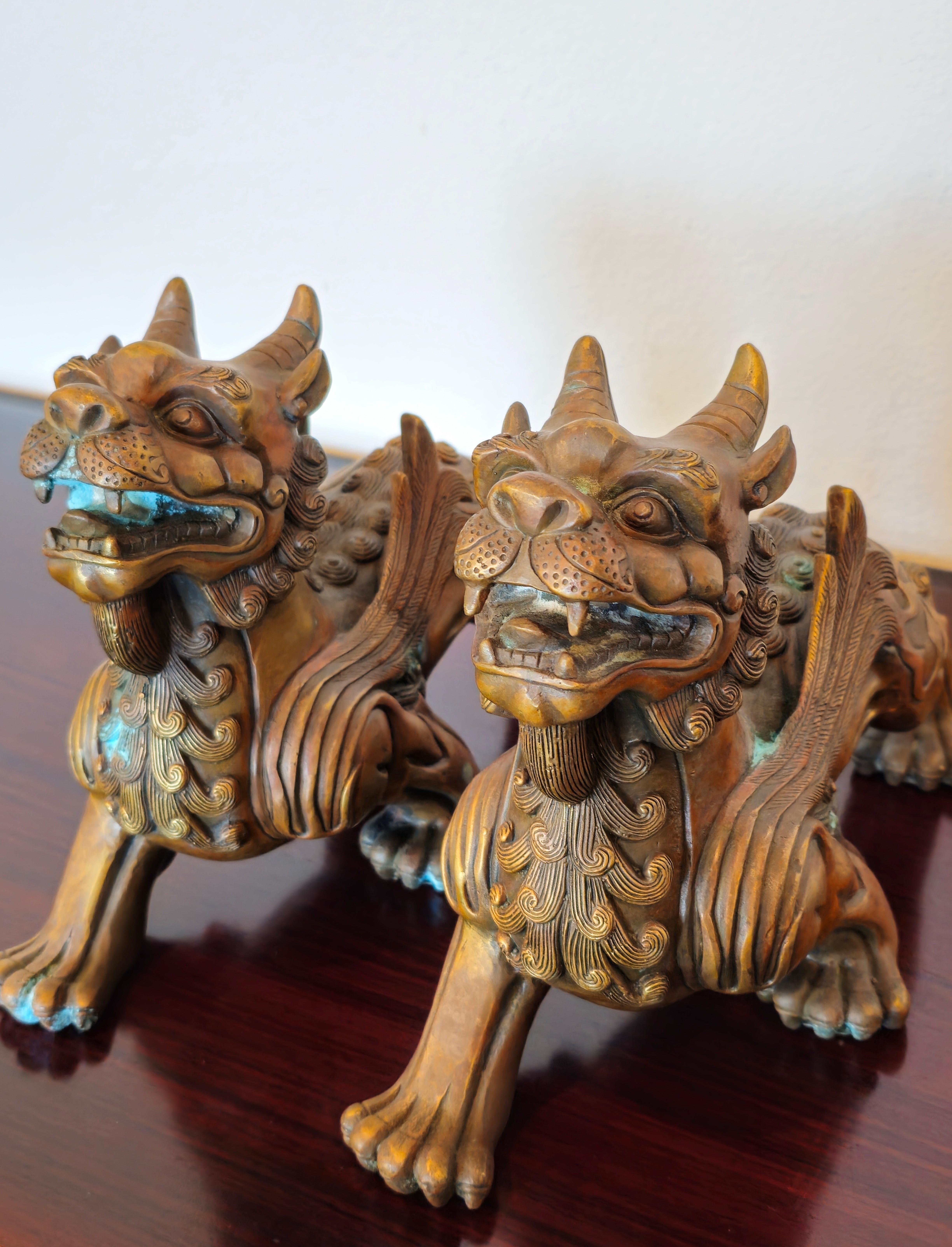 Paar chinesische Bronze Pixiu geflügelte Löwenfigur Feng Shui Mythische Tierstatue aus Bronze, Pixiu im Angebot 9