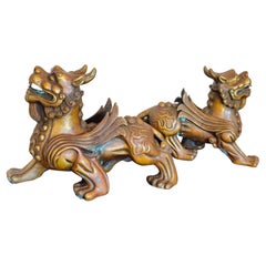 Pair of Chinese Bronze Pixiu Winged Lion Figure Feng Shui Mythical Beast Statue