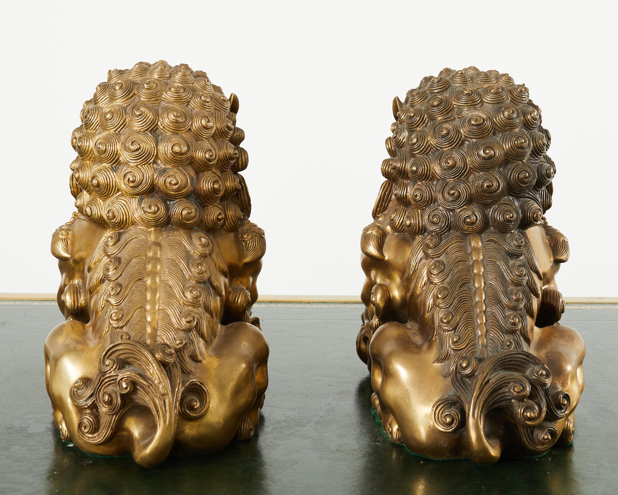 Pair of Chinese Bronzed Metal Buddhist Temple Foo Dogs Lions  For Sale 14