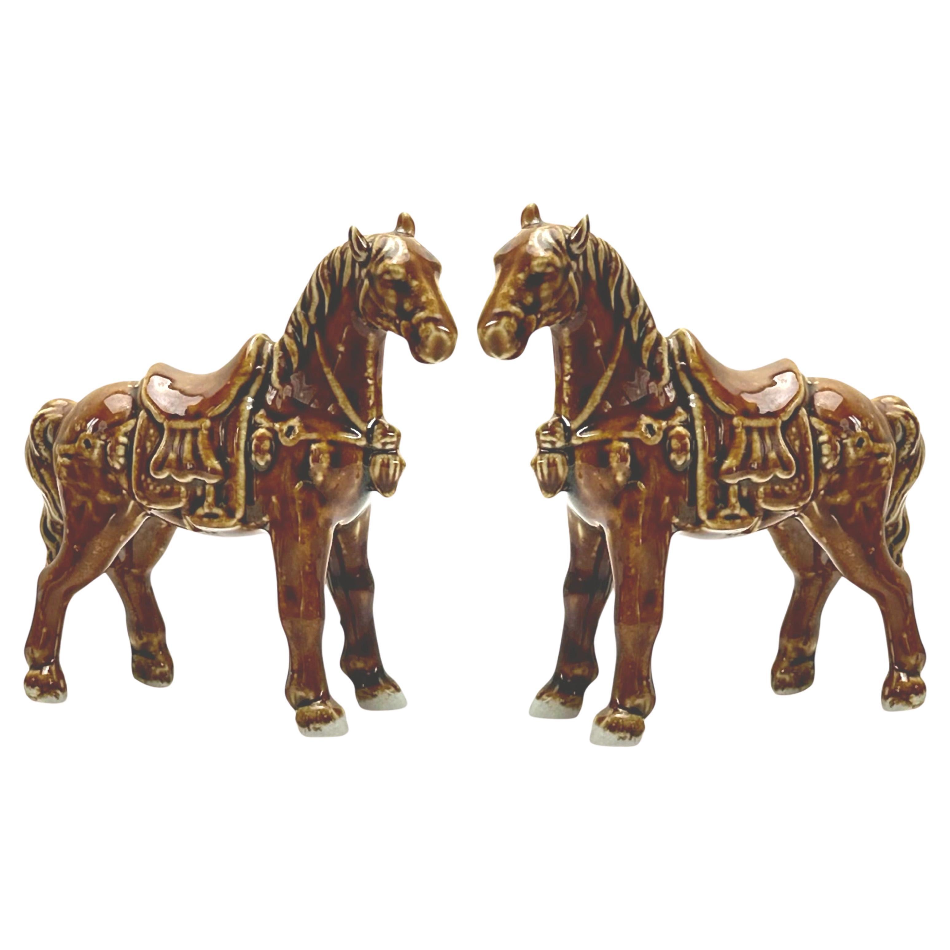 Pair of Chinese Brown Treacle Glazed ‘Tang Style’ Horses 