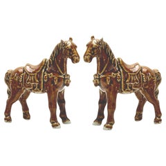 Pair of Chinese Brown Treacle Glazed ‘Tang Style’ Horses 