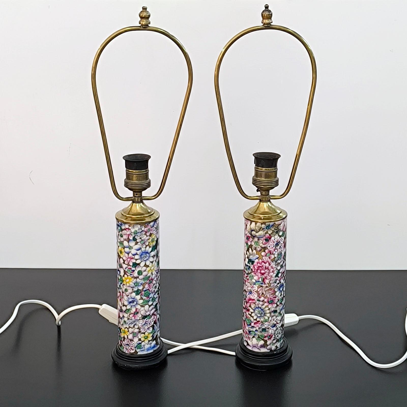 Mid-20th Century Pair of Chinese Bruh Vases Made into Table Lamps For Sale