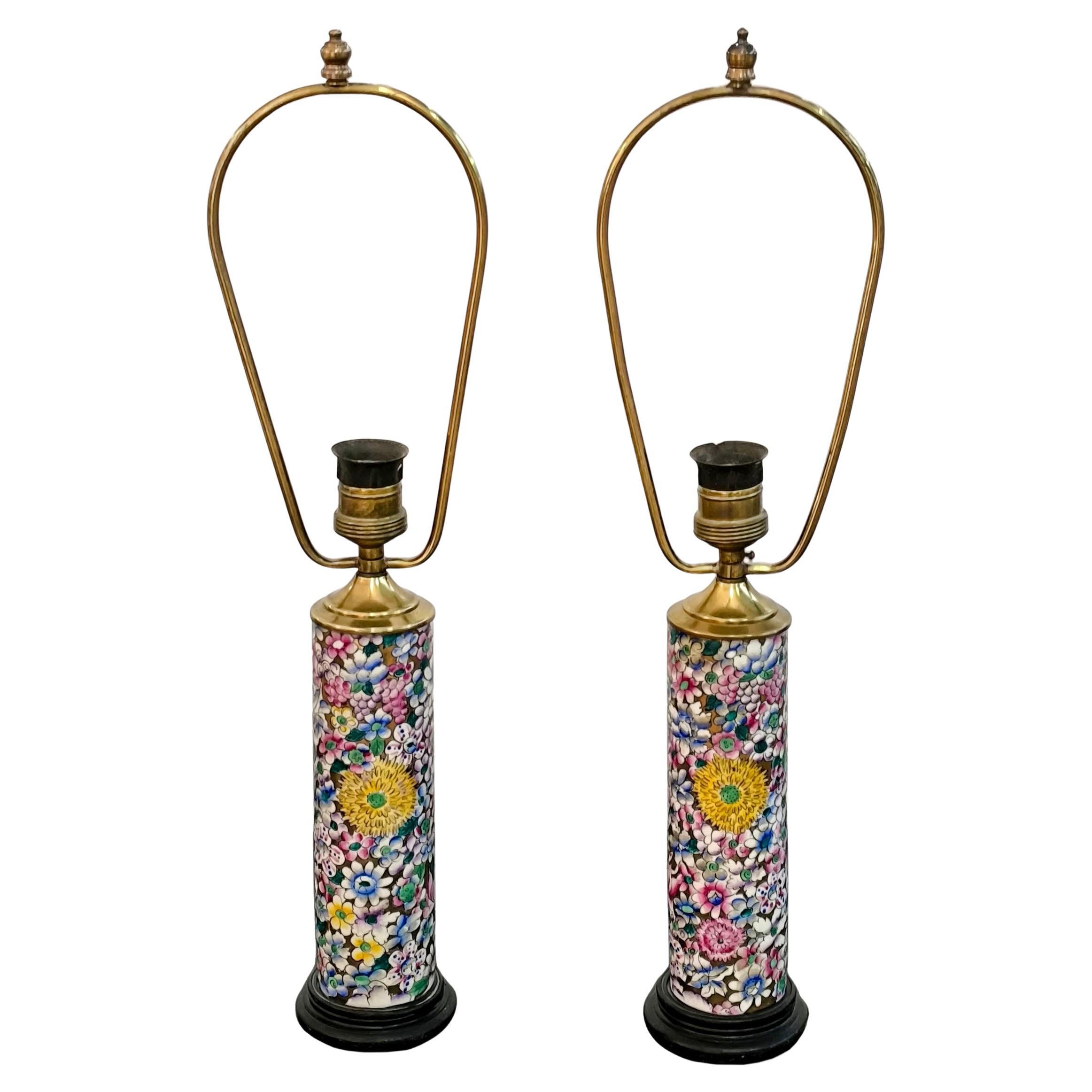 Pair of Chinese Bruh Vases Made into Table Lamps For Sale