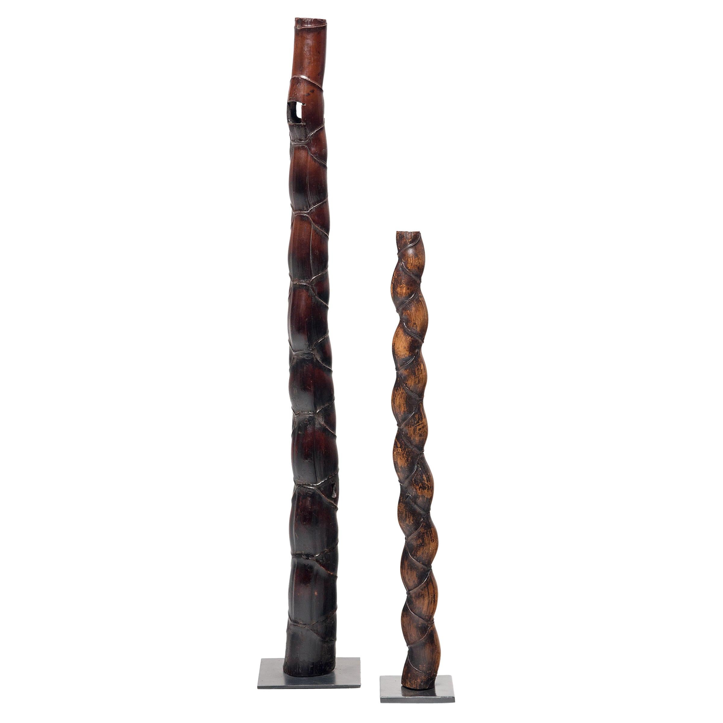Pair of Chinese Buddha Belly Bamboo Pipes, circa 1900 For Sale
