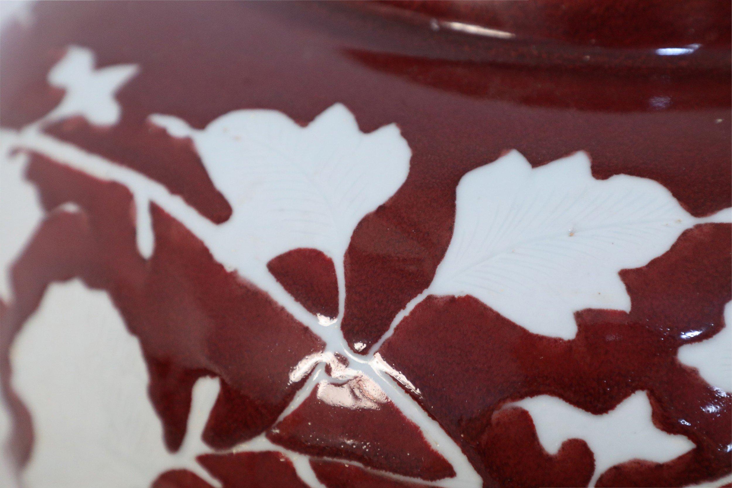 Pair of Chinese Burgundy and White Floral Motif Pots For Sale 4