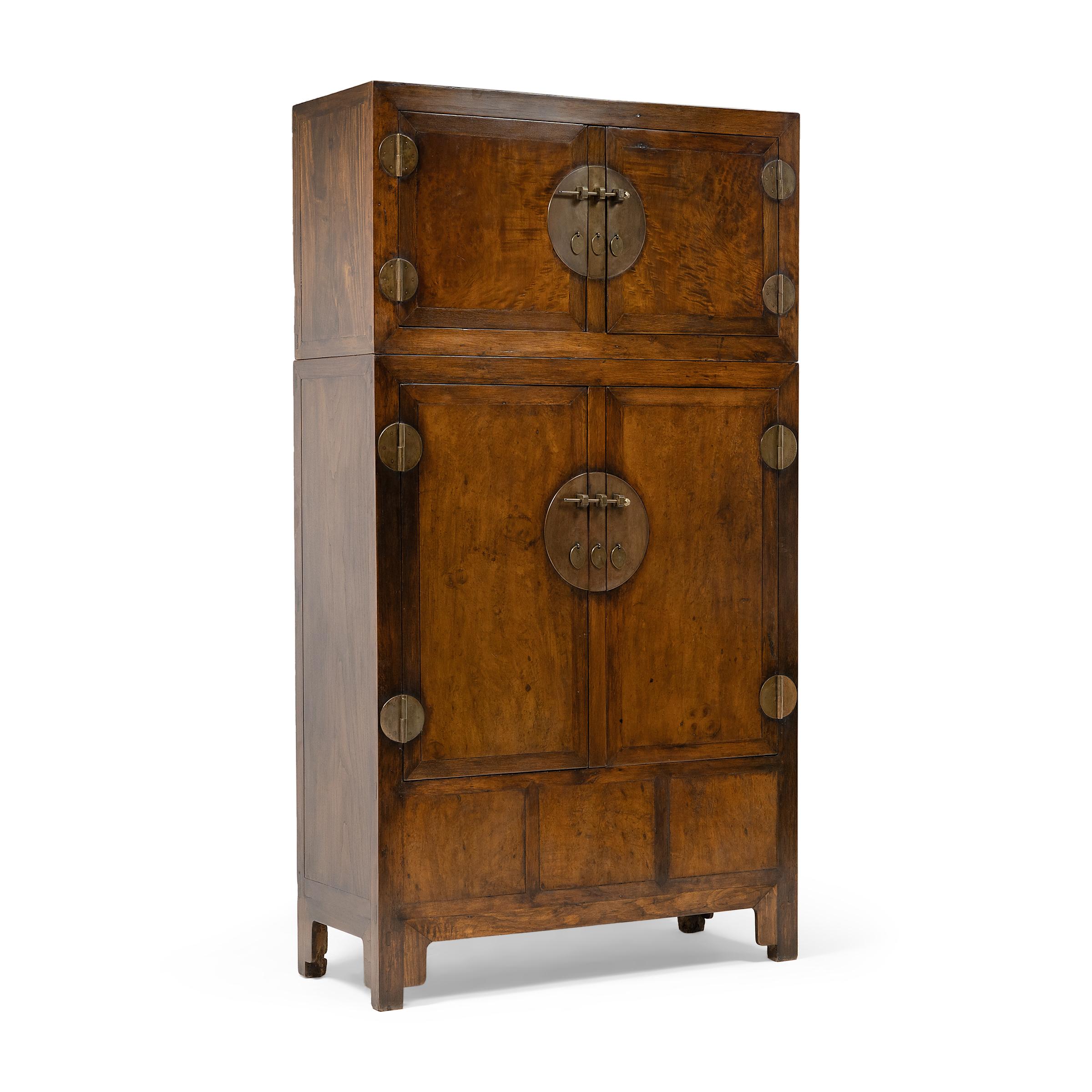 Pair of Chinese Camphor Burl Compound Cabinets, c. 1850 In Good Condition For Sale In Chicago, IL